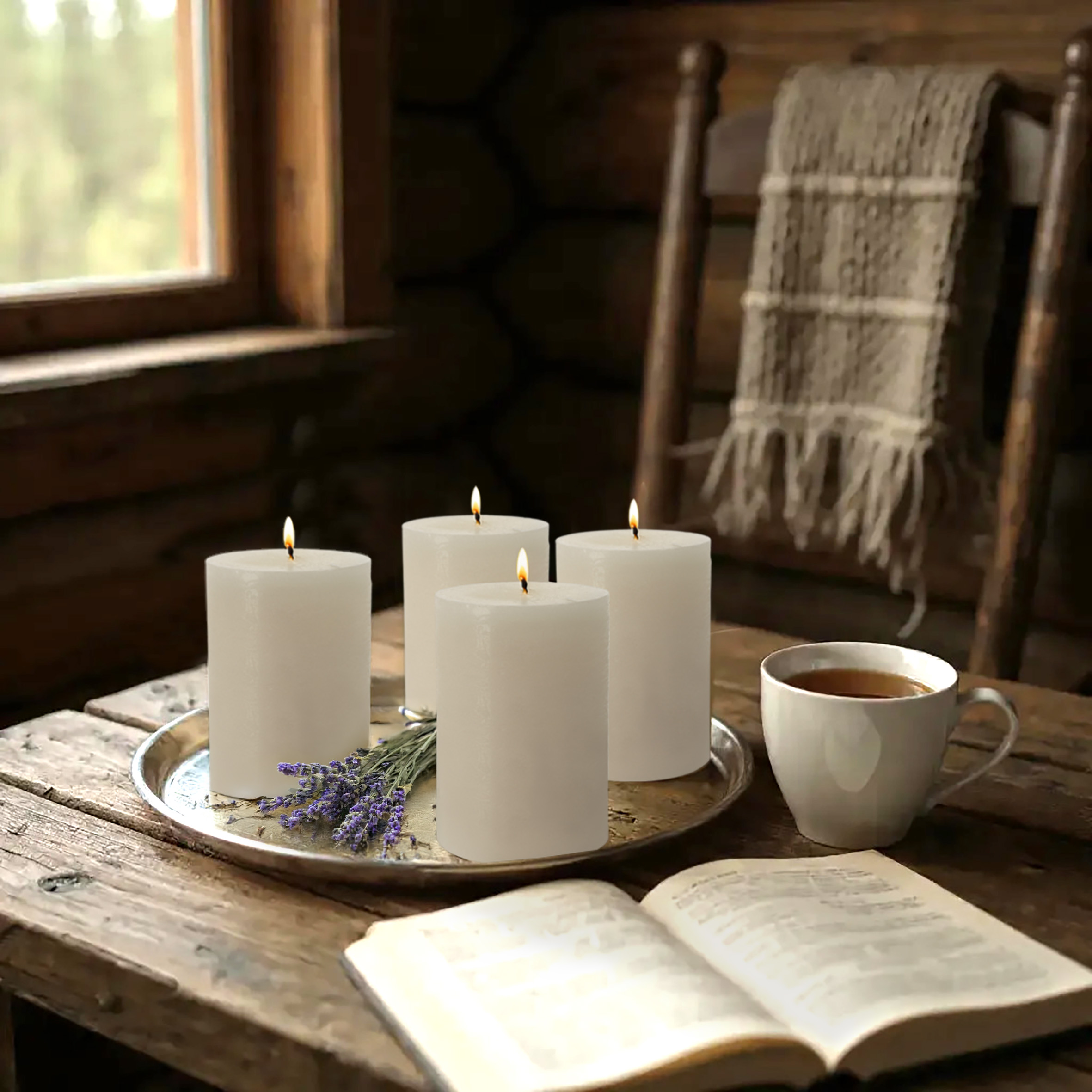 Echtwachs Stumpenkerzen 10 x 7 cm creme - 4er Set - Advents Kerzen unparfümiert 30 Stunden Brenndauer