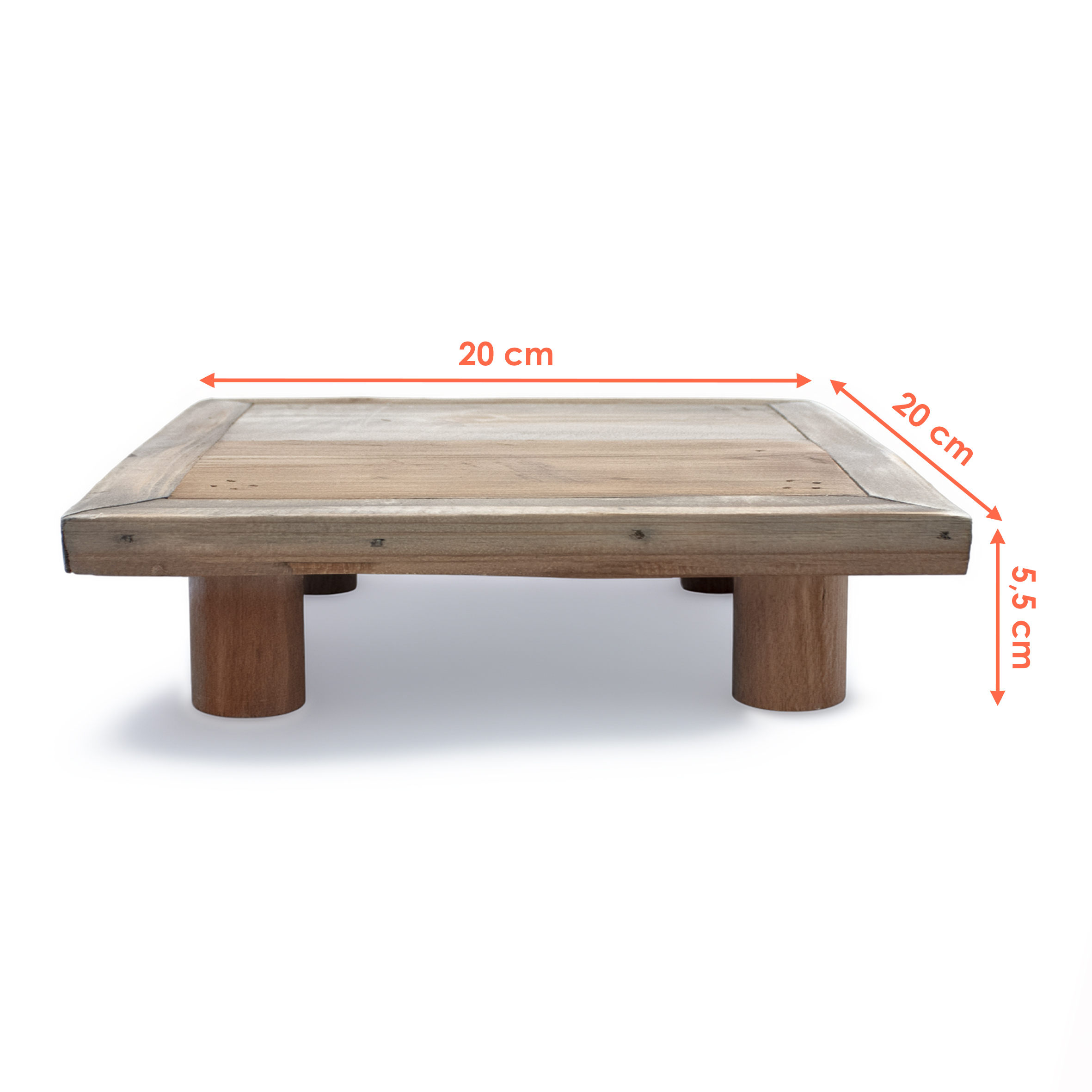 Deko Blumenteller natur klein quadratisch - 20 x 20 cm - Mini Holz Pflanzenhocker mit 4 Füßen