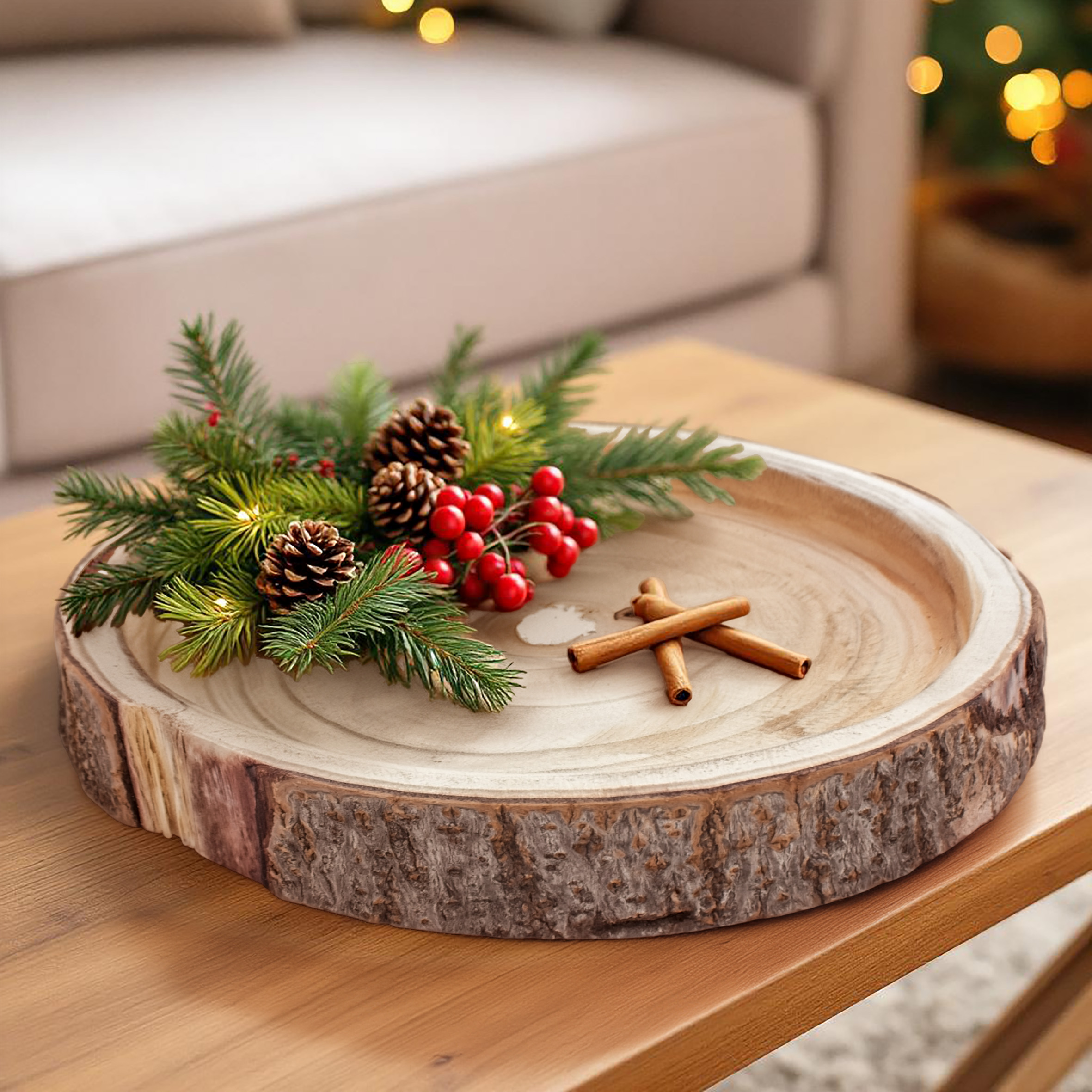 Echtholz Baumscheibe mit gefräster Vertiefung - 28-30 cm - Holzscheibe mit Rinde zum Dekorieren