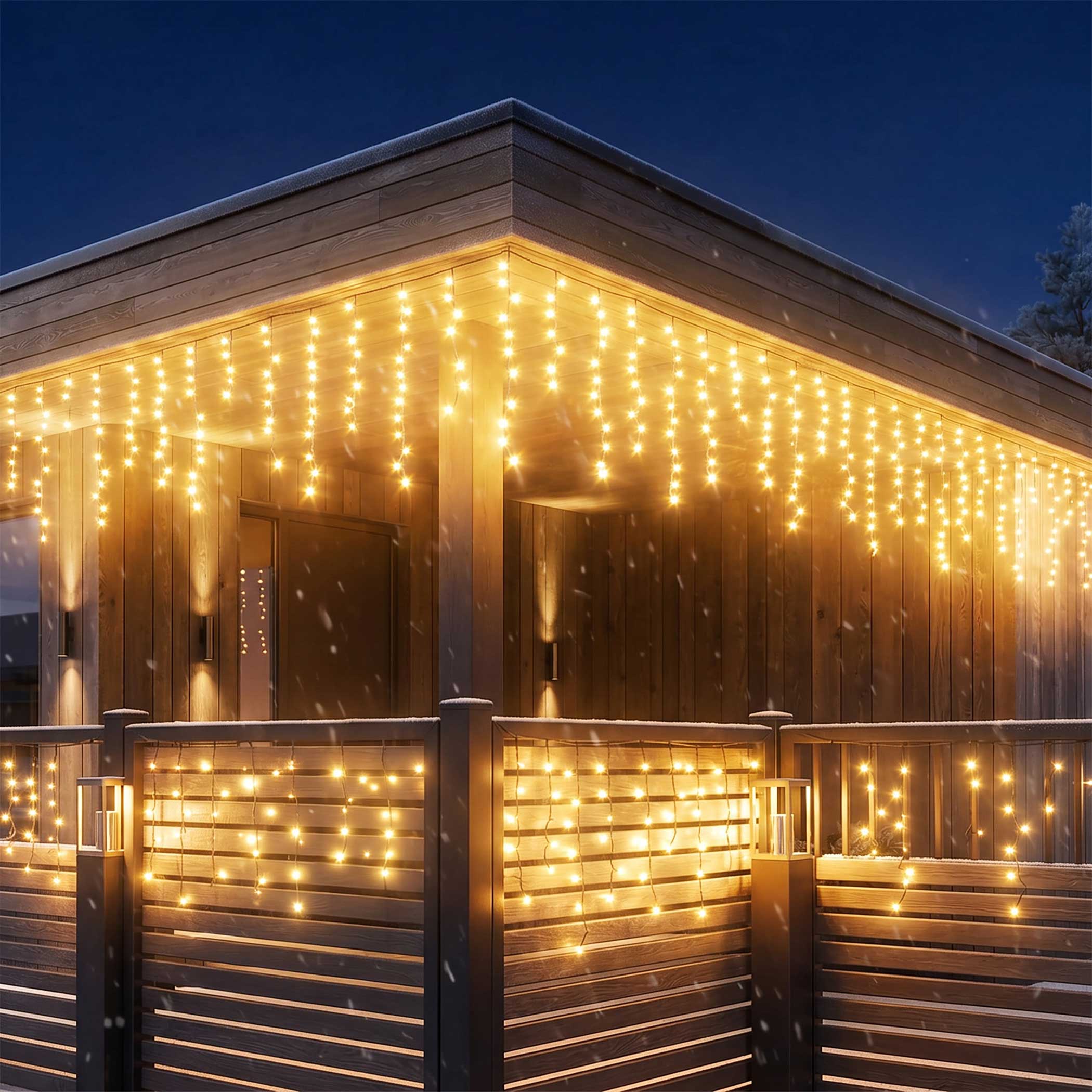 Eisregen Lichtervorhang warm weiß für Außen mit Stecker - 256 LED / 3,75 m - Eiszapfen Lichterkette mit 16 Lichtfäden flexibel erweiterbar