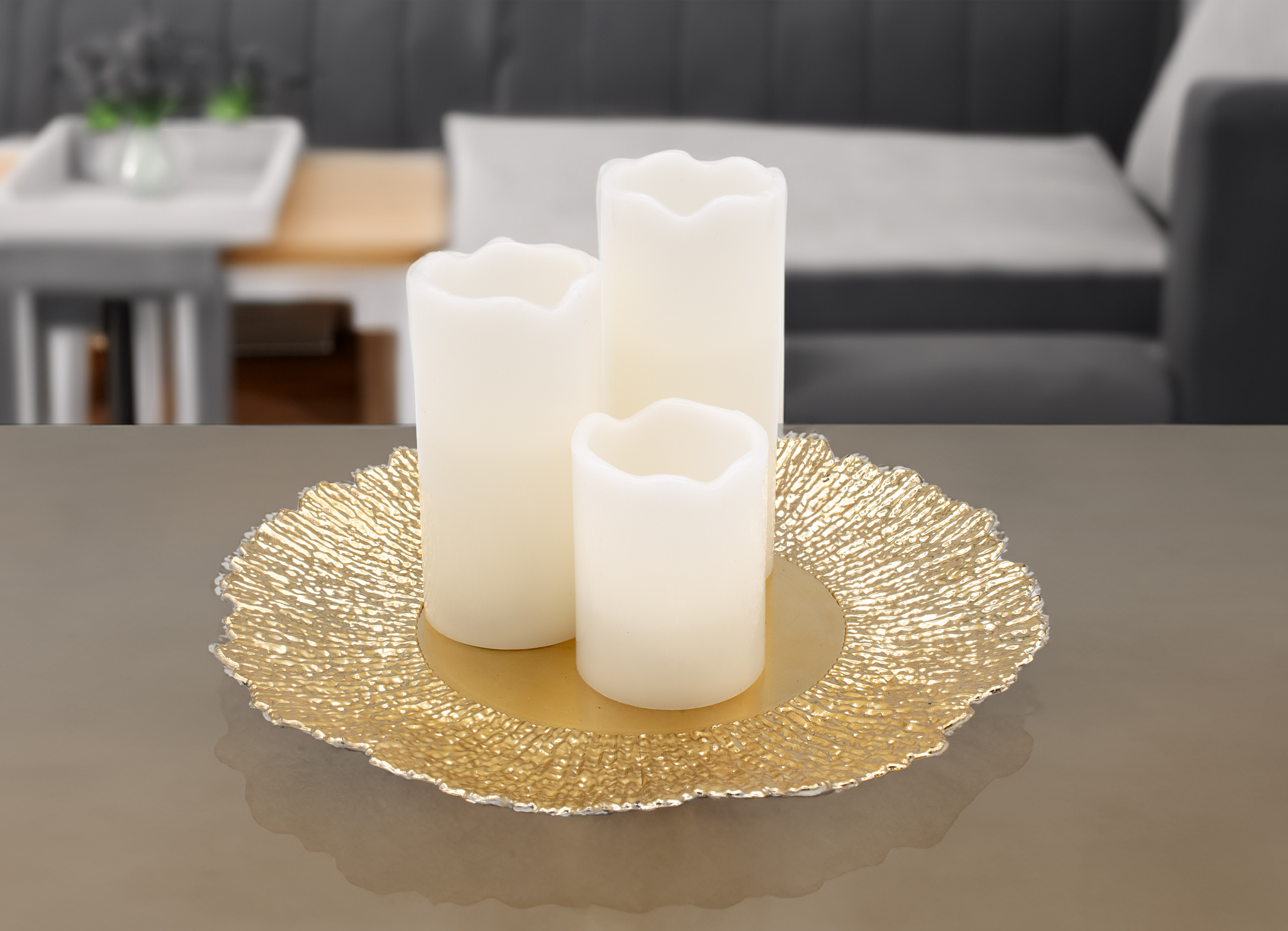 Kunststoff Teller gold 6er Set - 33 cm - Deko Kerzen Tablett