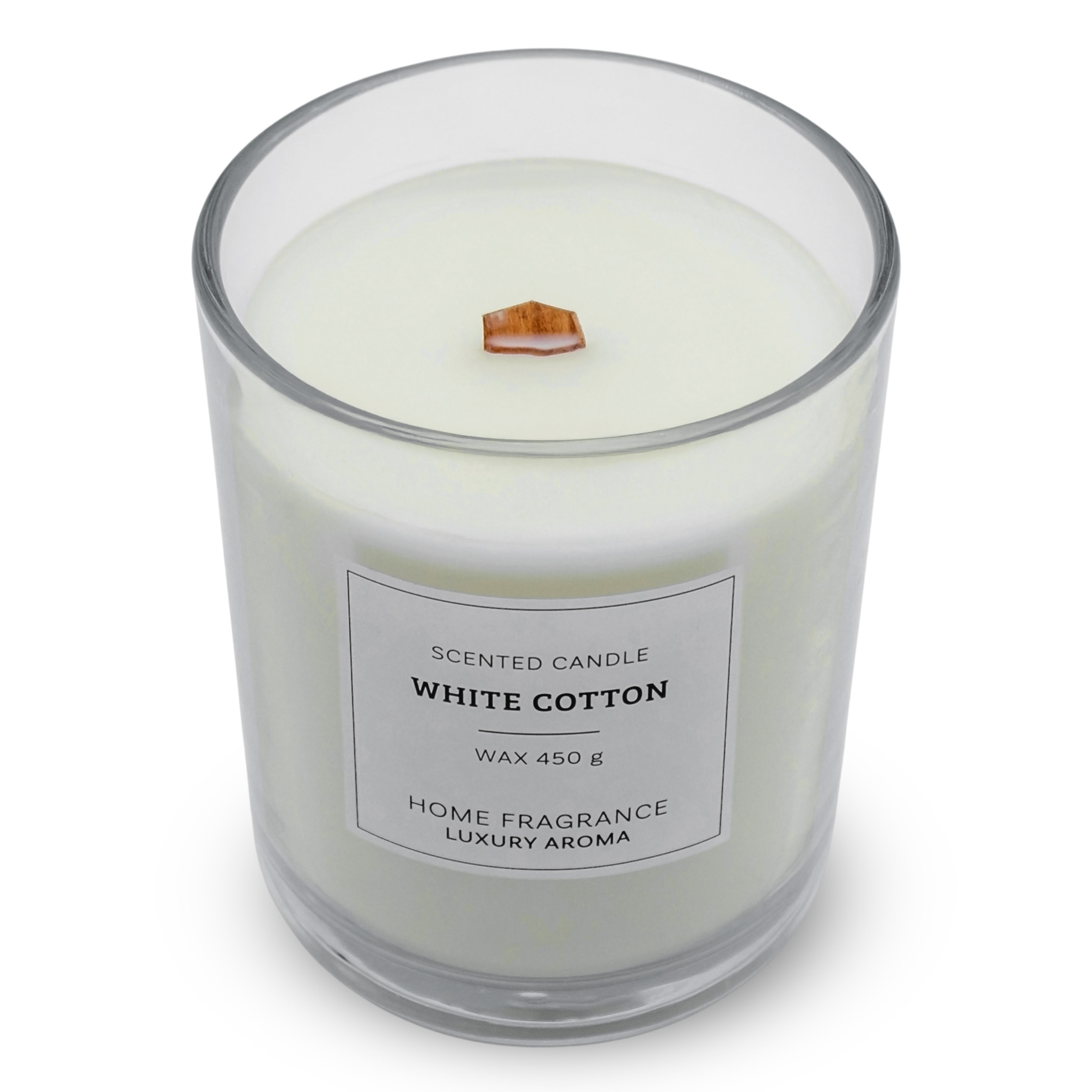 XL Duftkerze im Glas 13 cm mit Knisterdocht - White Cotton Duft - Große Aromakerze 450g Wachs 18 Stunden Brenndauer