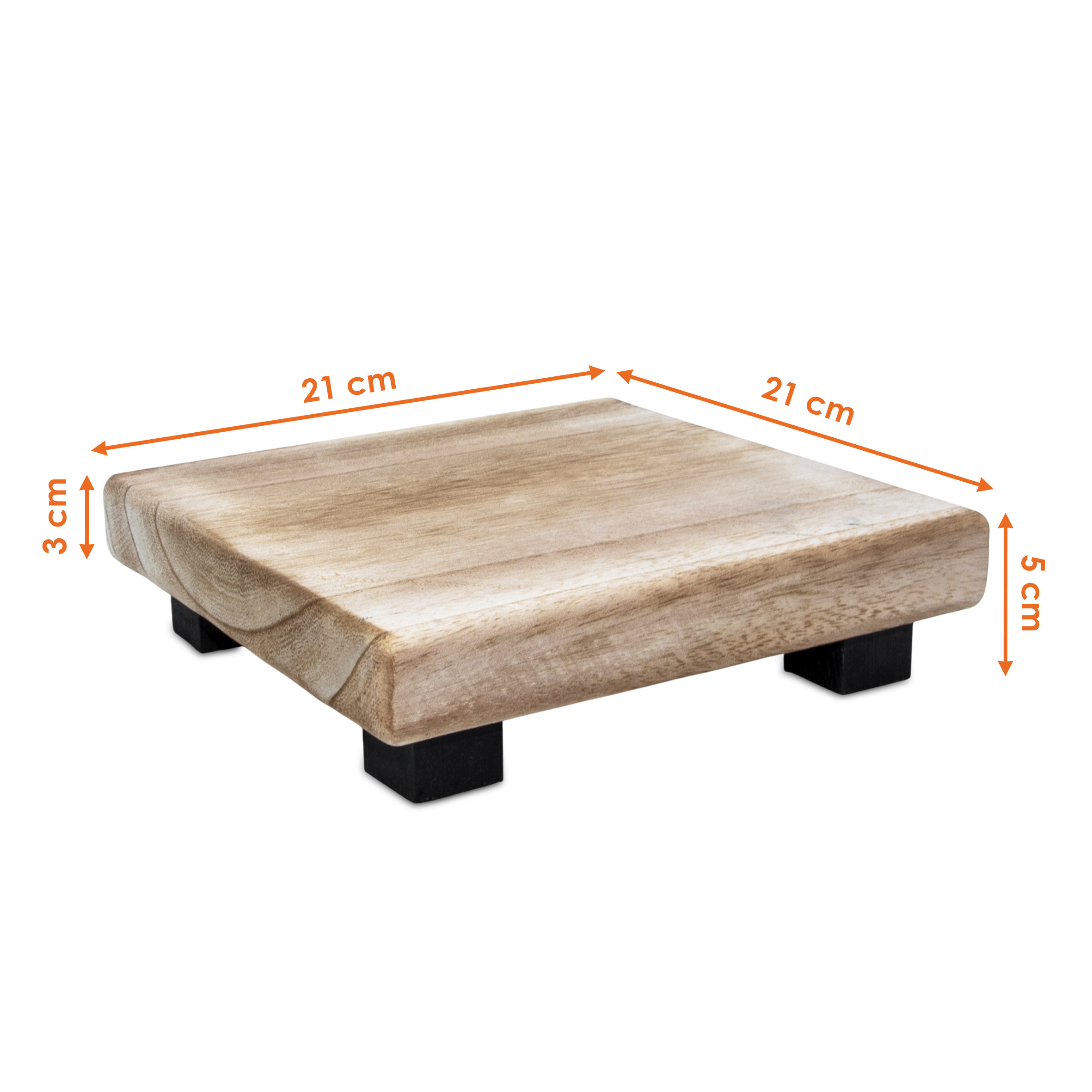 Holz Blumenhocker natur eckig klein  - 21 x 21 cm - Mini Pflanzenhocker mit 4 Füßen in schwarz