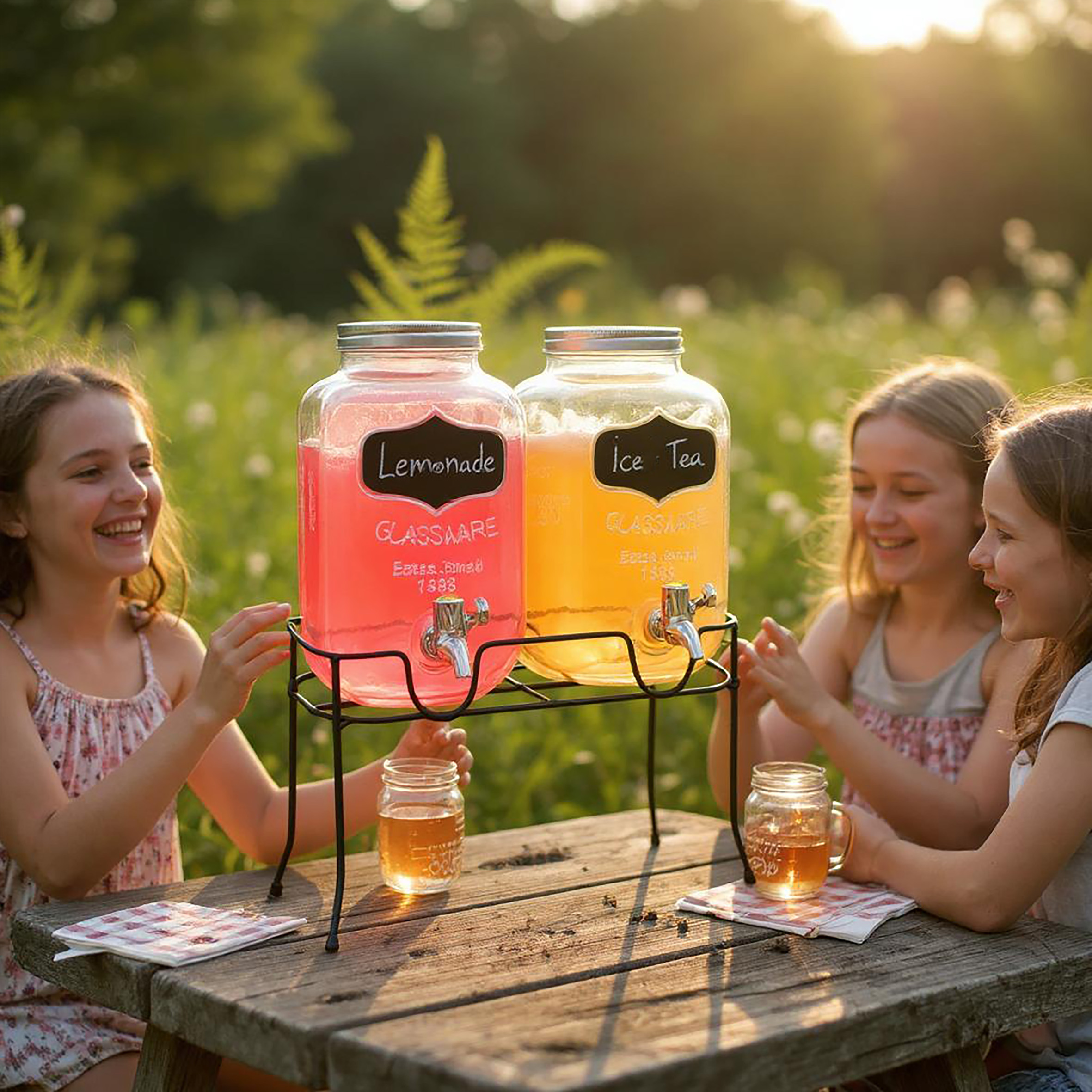 Glas Getränkespender mit Zapfhahn - 2er Set / je 4 Liter - Wasser Spender mit Beschriftungsfeld