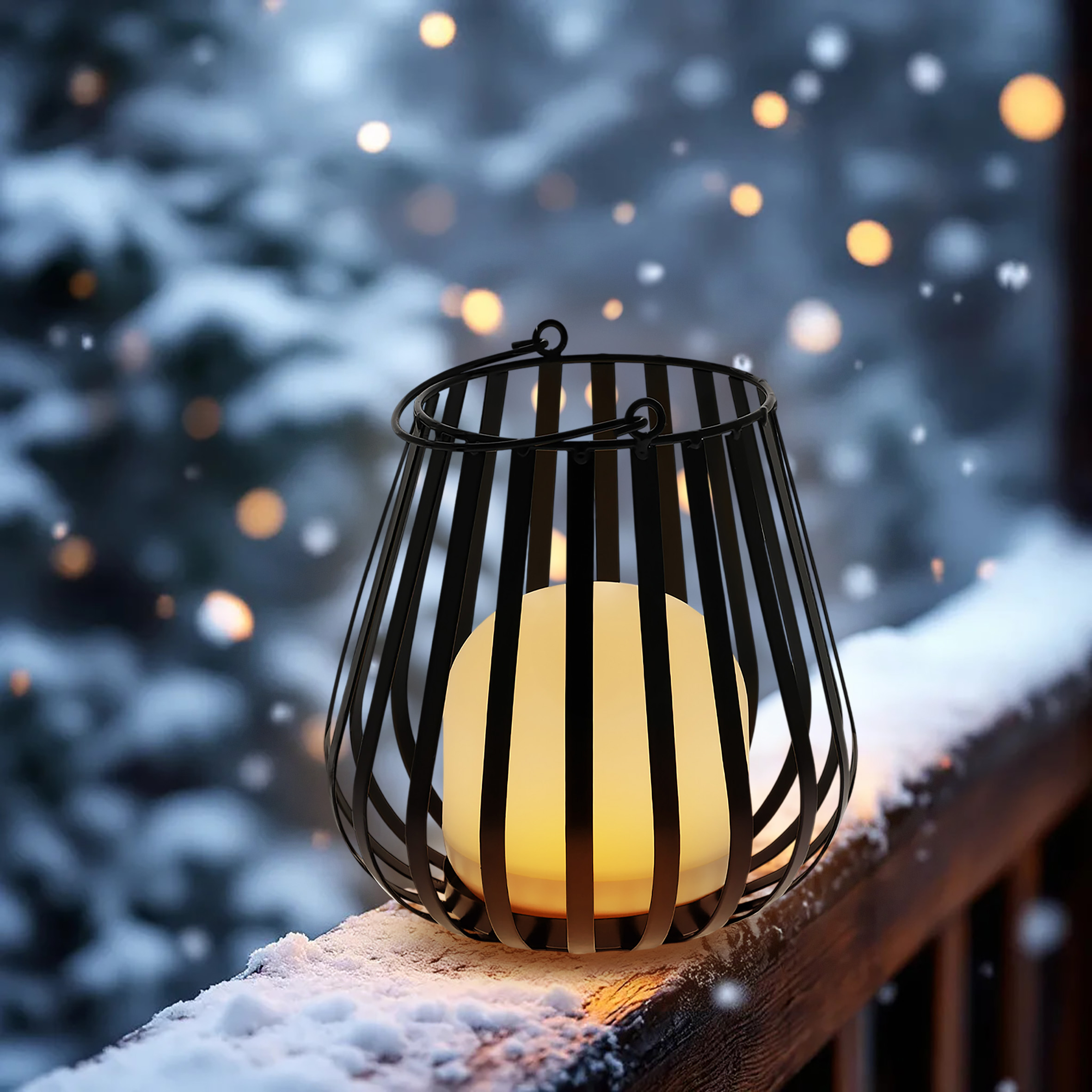 Metall Laterne mit LED Leuchte für Außen und Innen - 23 x 20 cm - Dekoleuchte warm weiß zum Stellen oder Hängen