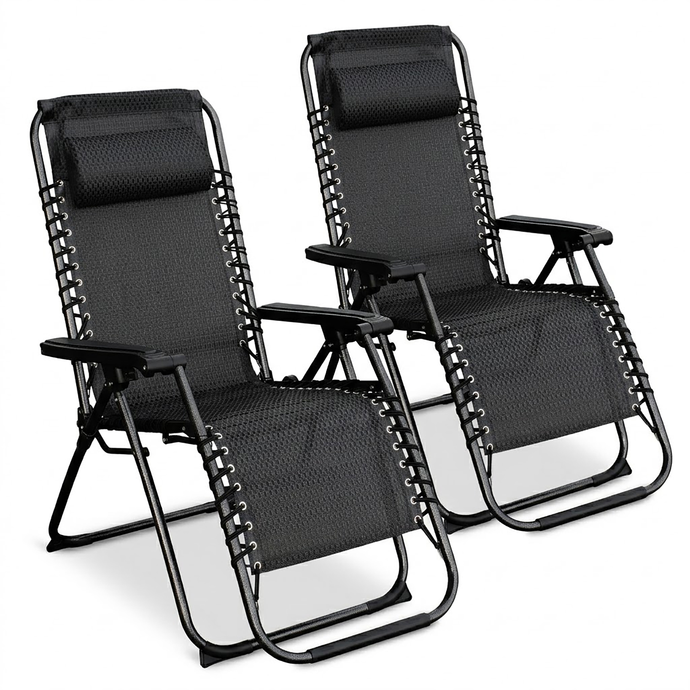 Liegestuhl mit Kopfkissen 2er Set 178 cm klappbar - anthrazit - Garten Relax Liege mit stufenlos verstellbarer Rückenlehne und Fußteil