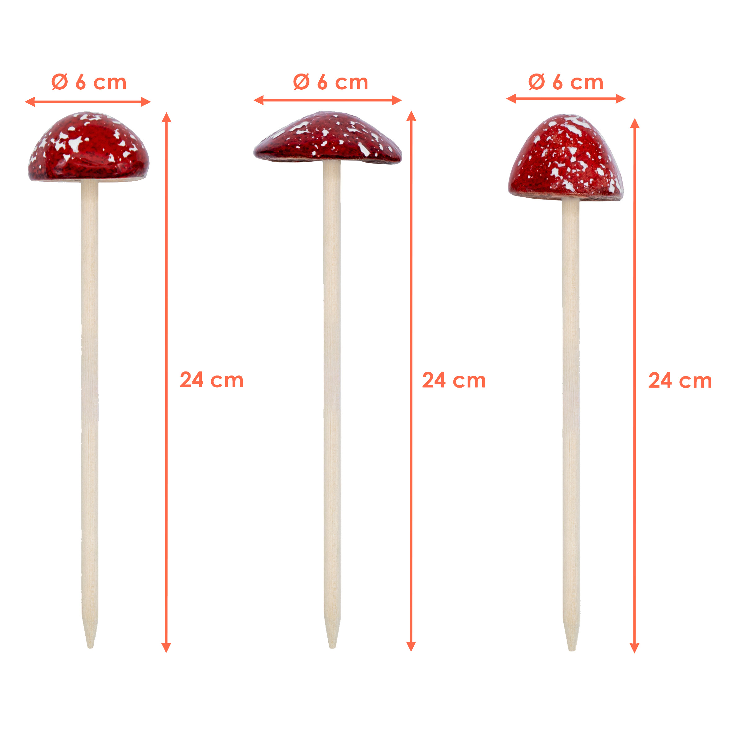 Steingut Deko Pilz Gartenstecker 24 x 6 cm - 3er Set - Fliegenpilz Blumenstecker zur Herbstdeko
