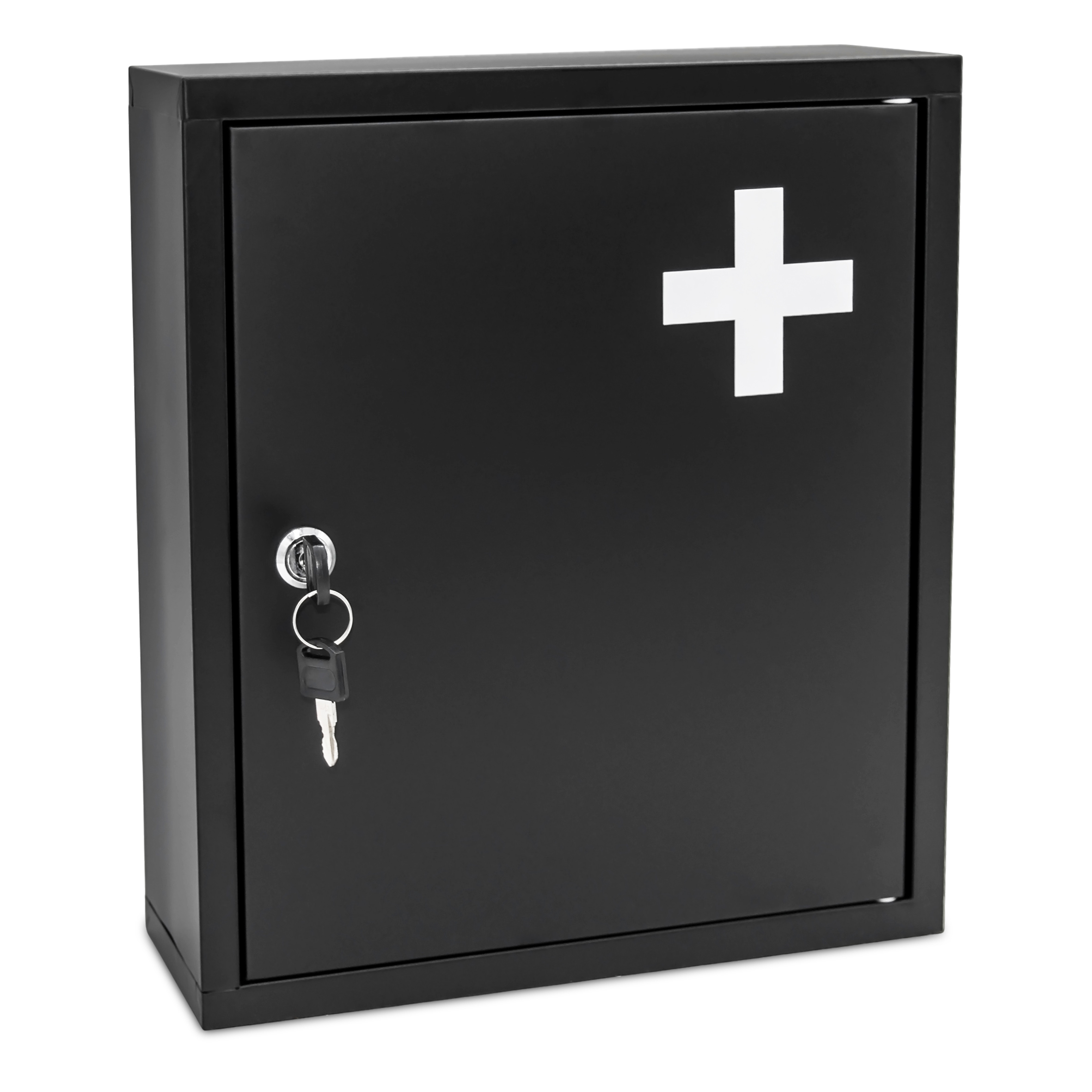 Metall Medizinschrank schwarz abschließbar 2 Fächer - 36 x 31 cm - Arzneischrank für Wandmontage inklusive 2 Schlüssel