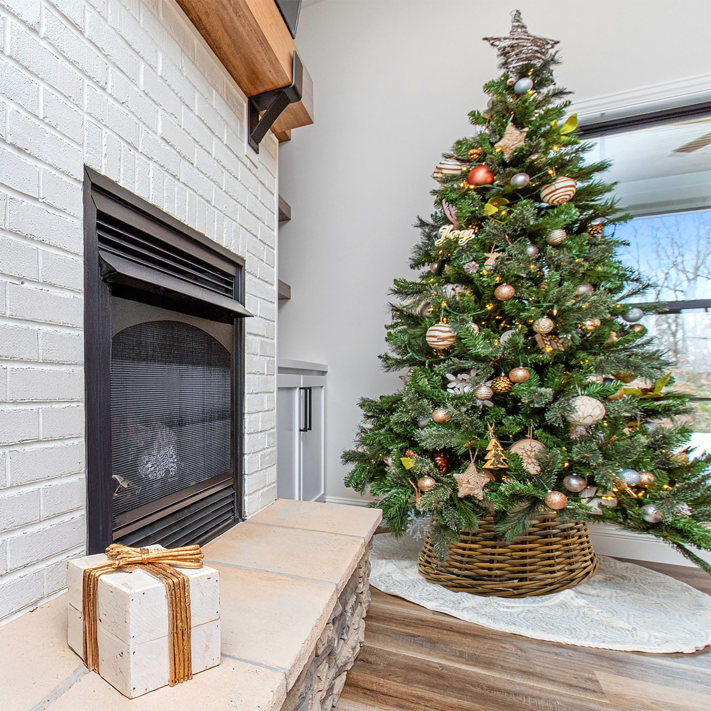 Rattan Weihnachtsbaumrock aus Weide 60 cm - 5 Farben wählbar - Abdeckung für den Christbaum Ständer