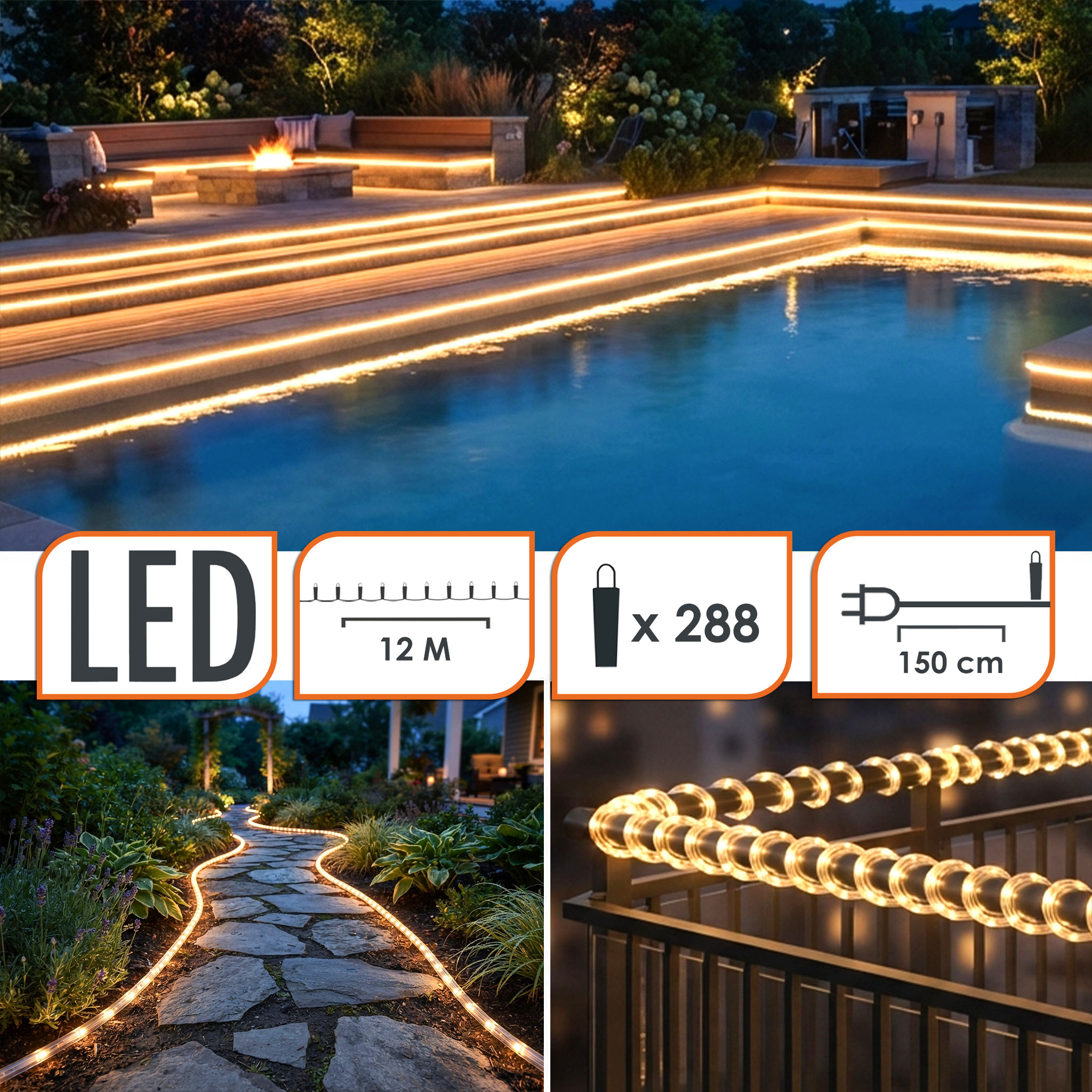 LED Lichtschlauch warmweiss - Länge: 12 Meter