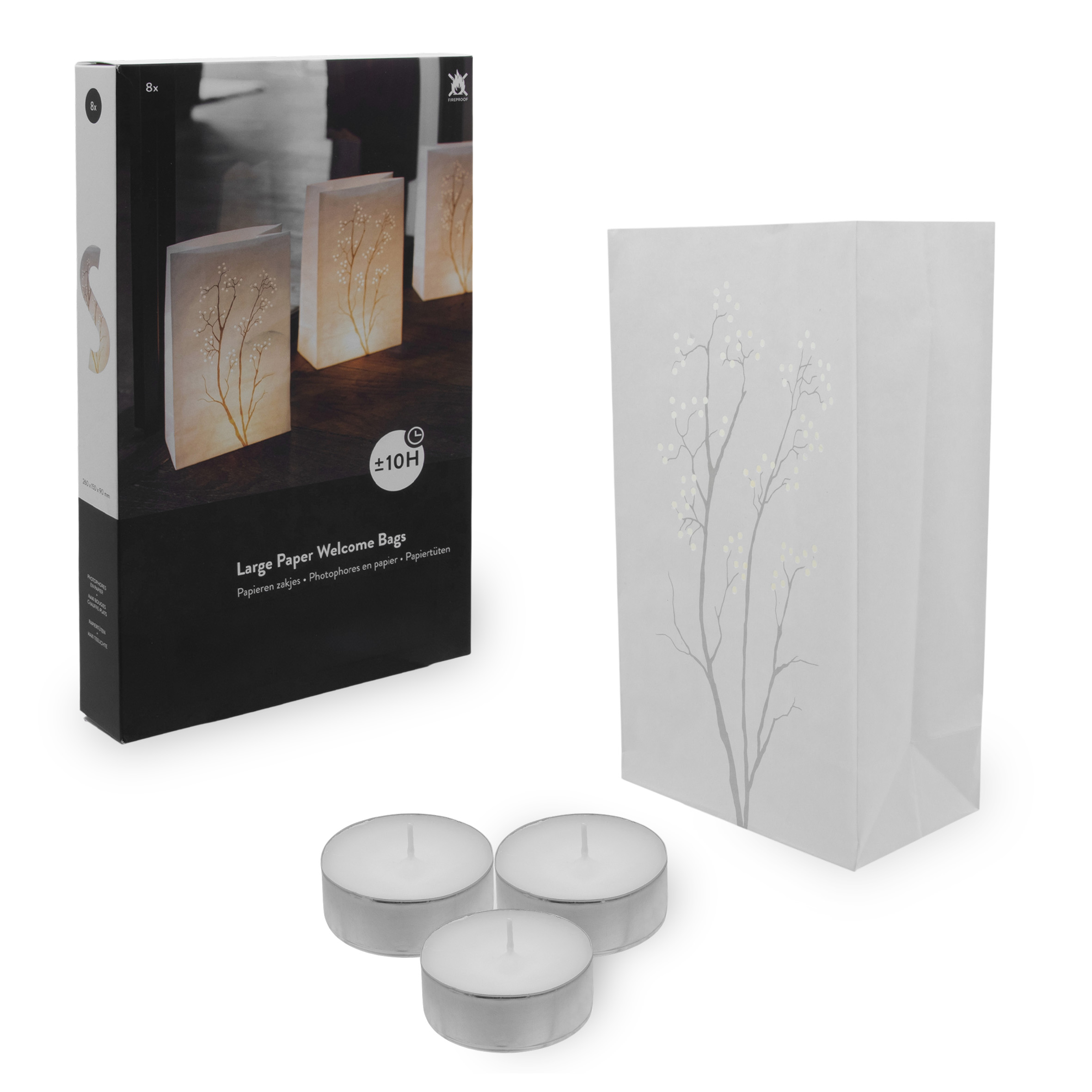 Lichtertüten Set inklusive 16 Teelichter mit 10 Stunden Brenndauer - 26 x 15 cm - Papierlaternen mit Strauch-Motiv Deko für Garten, Balkon oder Hochzeit