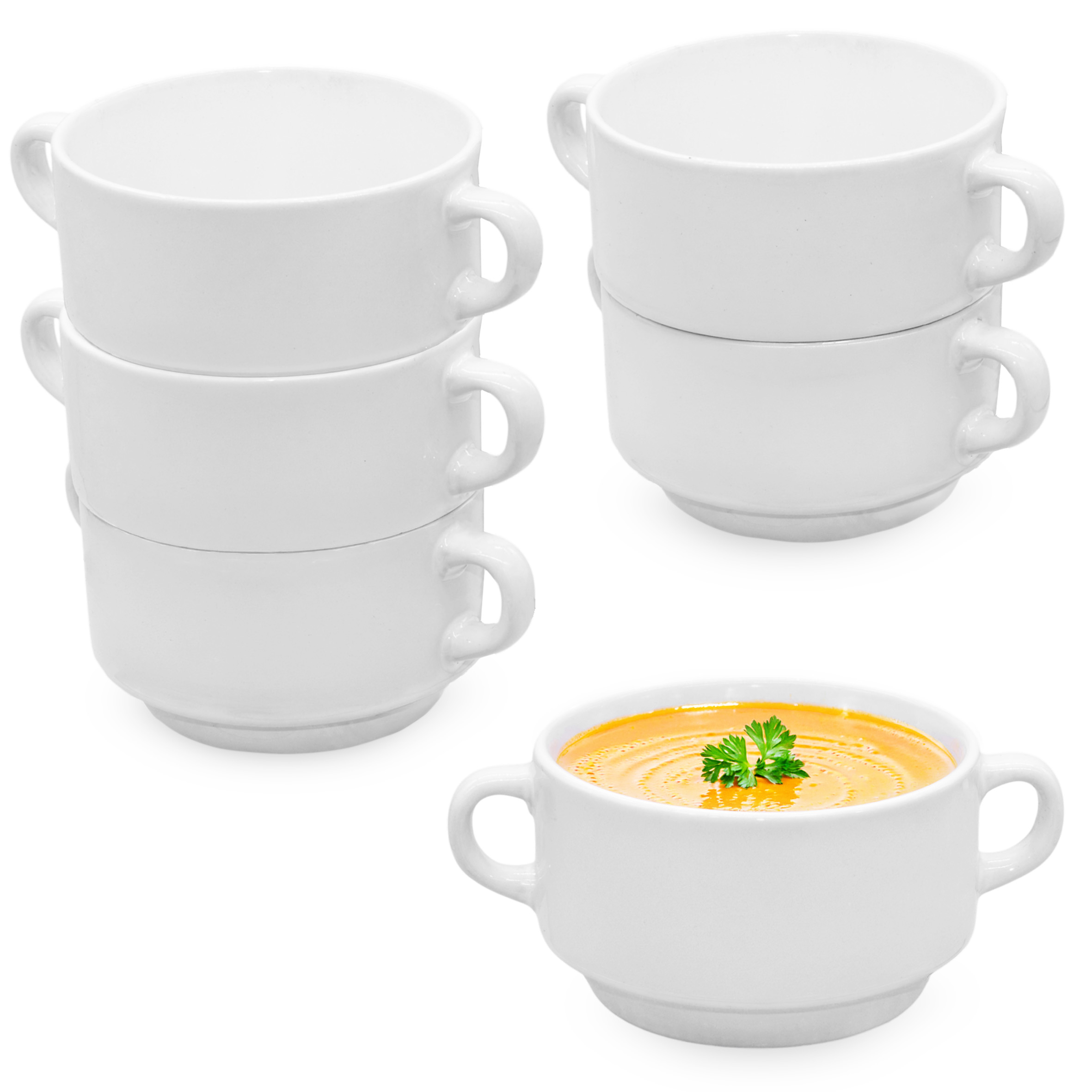 Feinkeramik Suppentasse 200 ml weiß mit Henkel - 6er Set