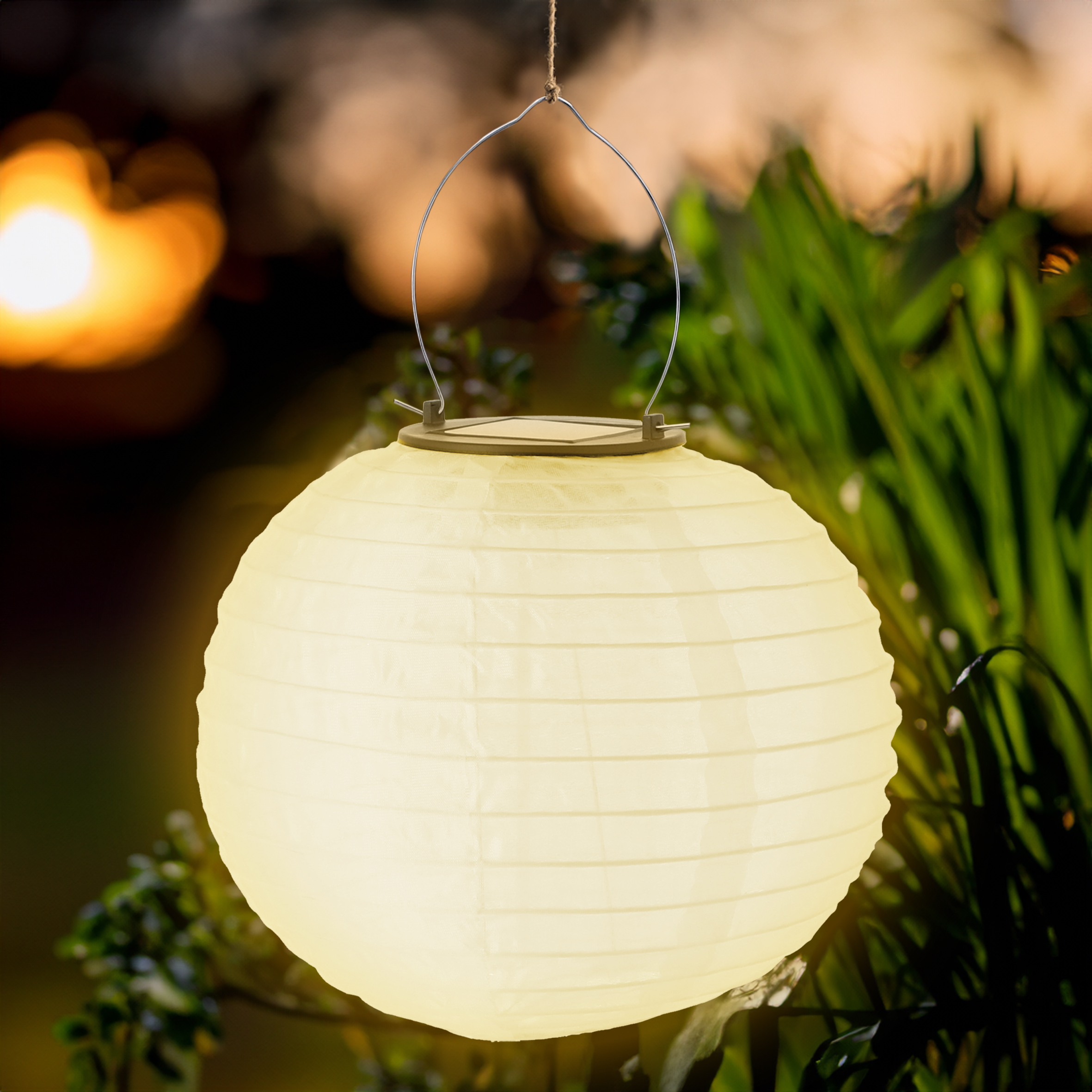 LED Solar Lampion aus Nylon - 2er Set / groß - Garten Deko Beleuchtung warm weiß