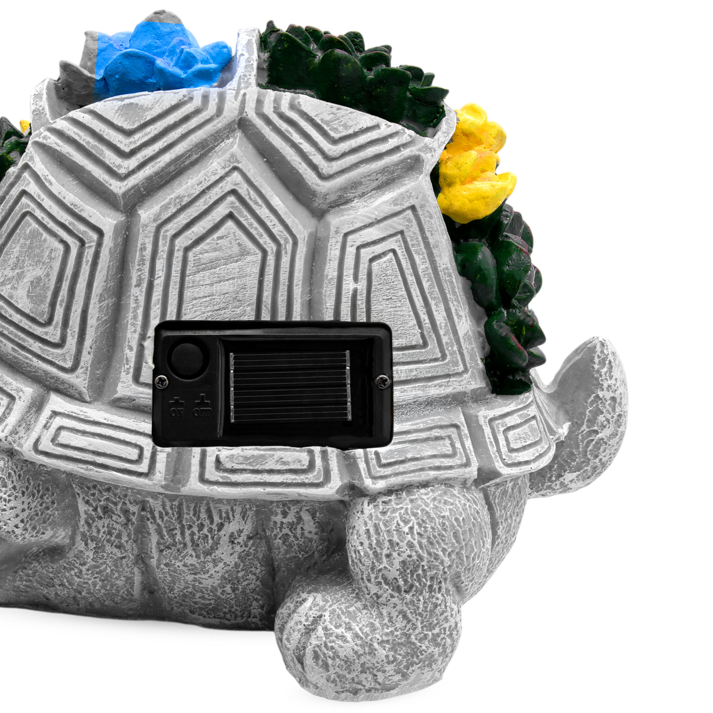 Solar Gartenfigur Schildkröte mit leuchtenden Blumen - 26 x 17 cm - Gartendeko Tierfigur warm weiß beleuchtet für Außen