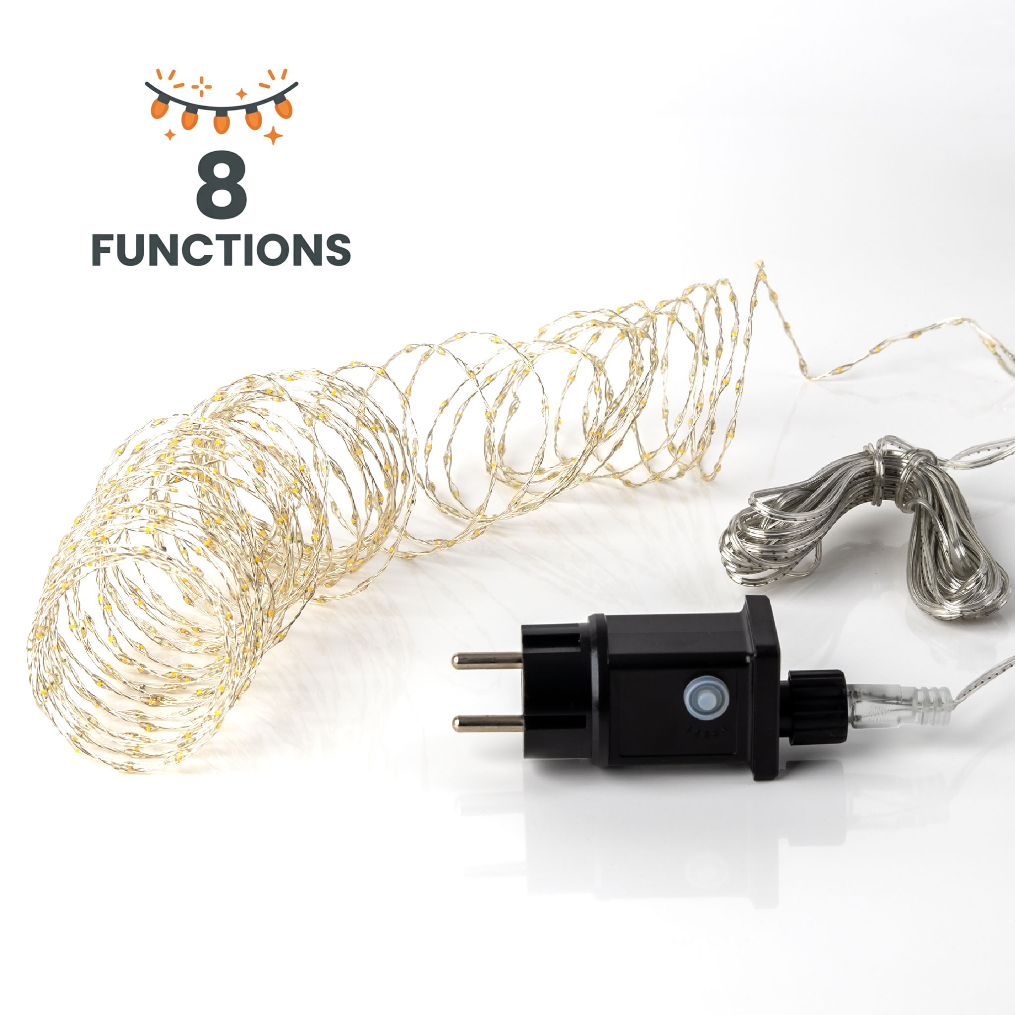 Draht Lichterkette warm weiß extra dicht mit Timer und Funktionen - 567 LED - Leuchtdraht silber 9 m für Außen und Innen mit Netzstecker
