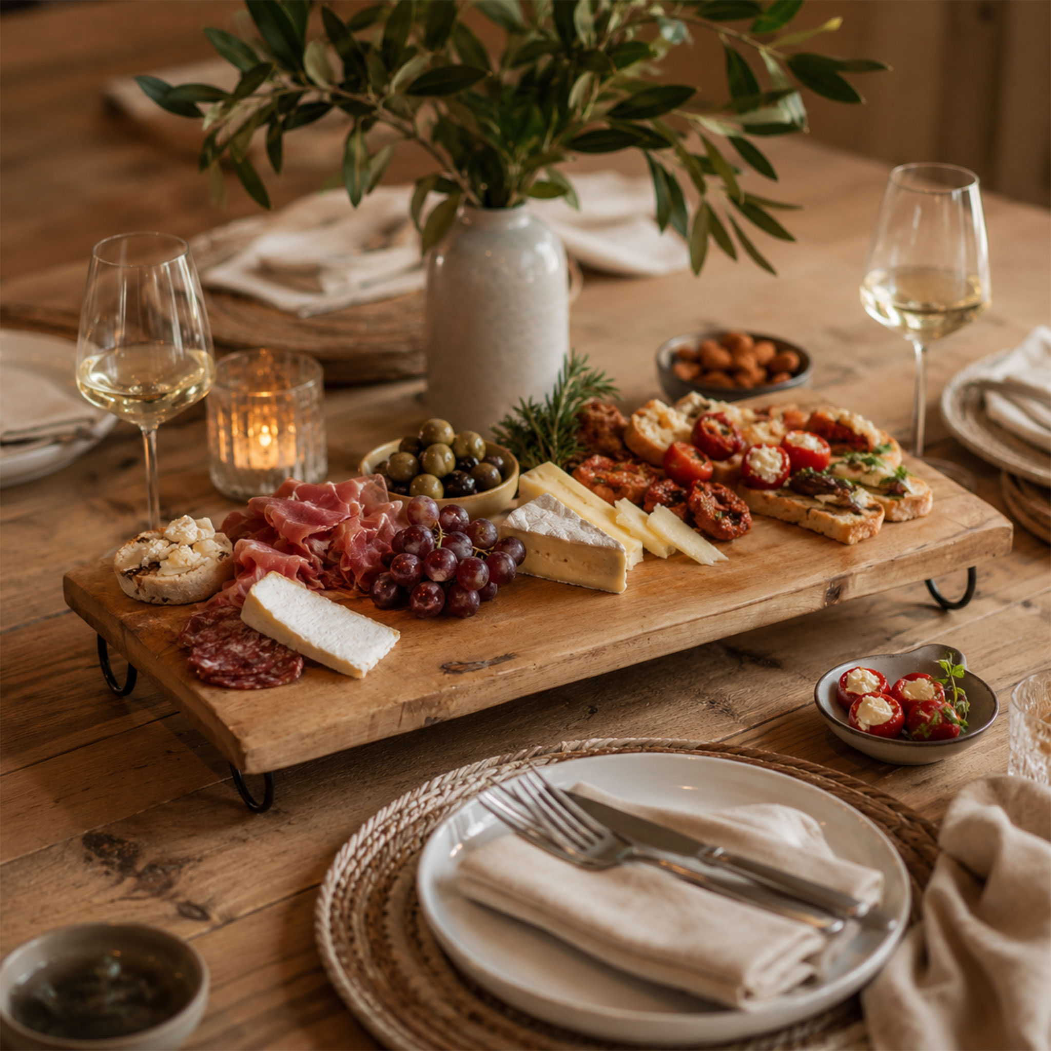 Mango Servierplatte mit 4 Standfüßen - 50 cm - großes Holz Tablett für Käse oder Tapas