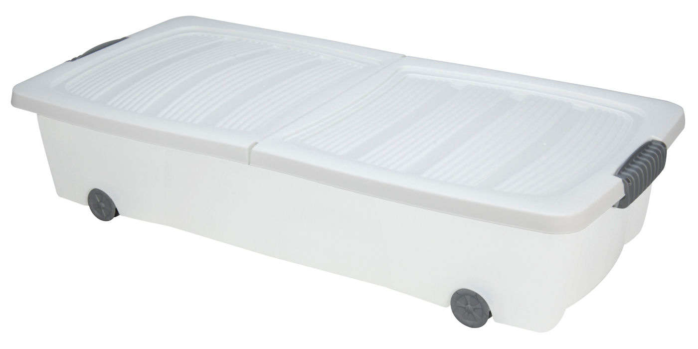 Unterbettkommode mit Klappverschluss WEIß - 40 oder 60 Liter - Aufbewahrungs Rollbox Spielzeugkiste