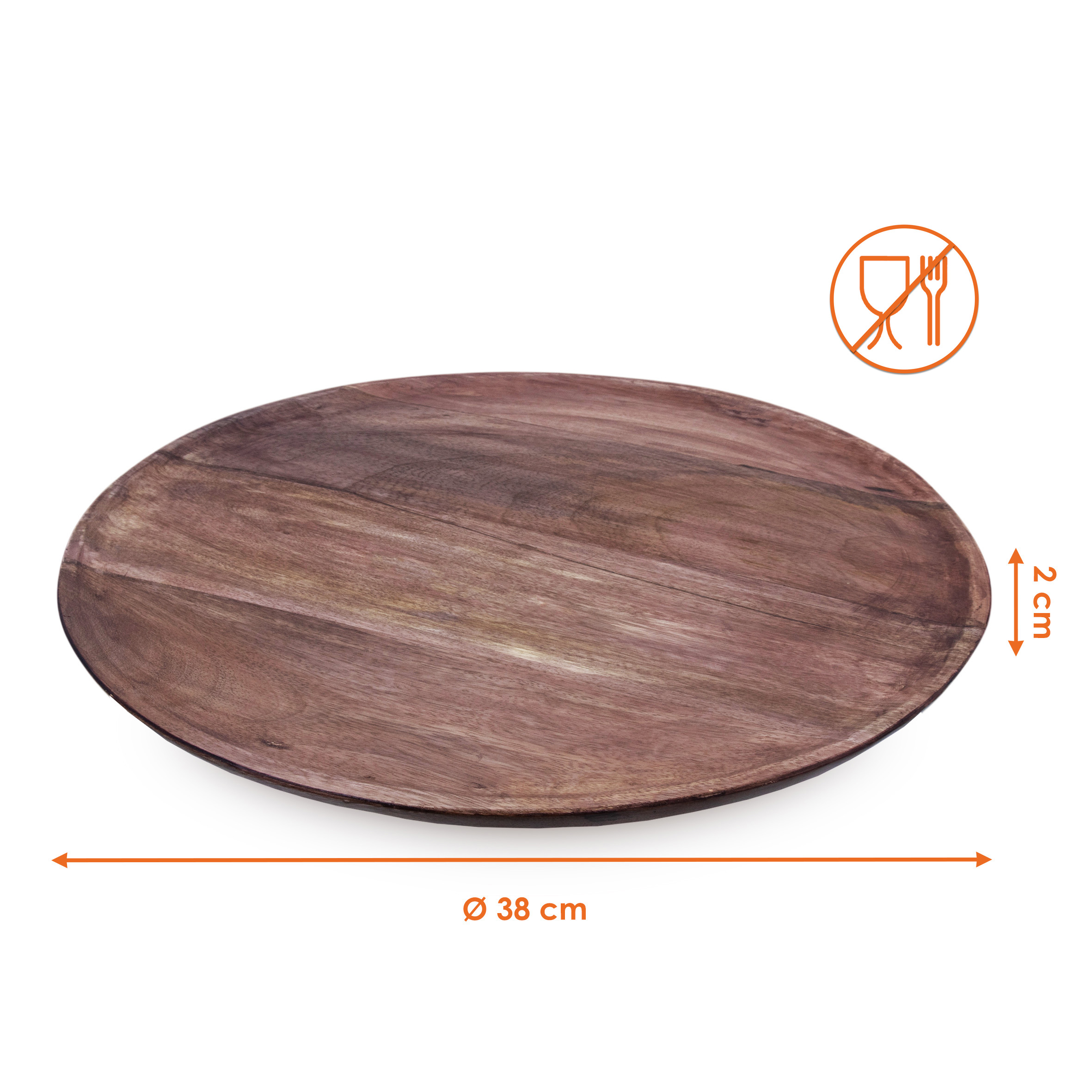 Walnussholz Dekotablett natur rund - 38 cm - Massivholz Servierteller glatt geschliffen