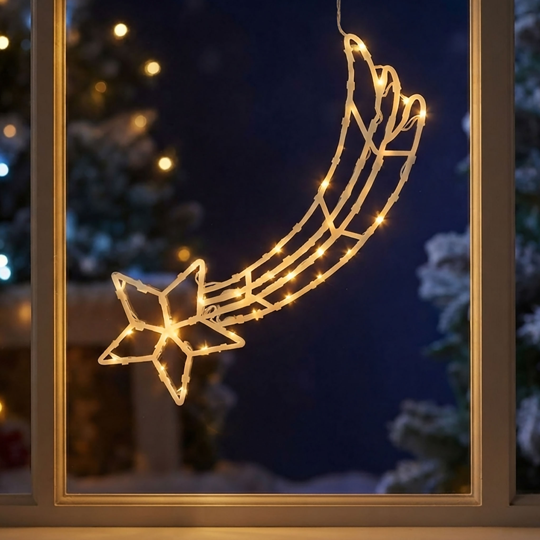 LED Fenster Silhouette mit Dual Timer - 4 Motive in 2 Größen - Deko Weihnachts Beleuchtung Batterie betrieben