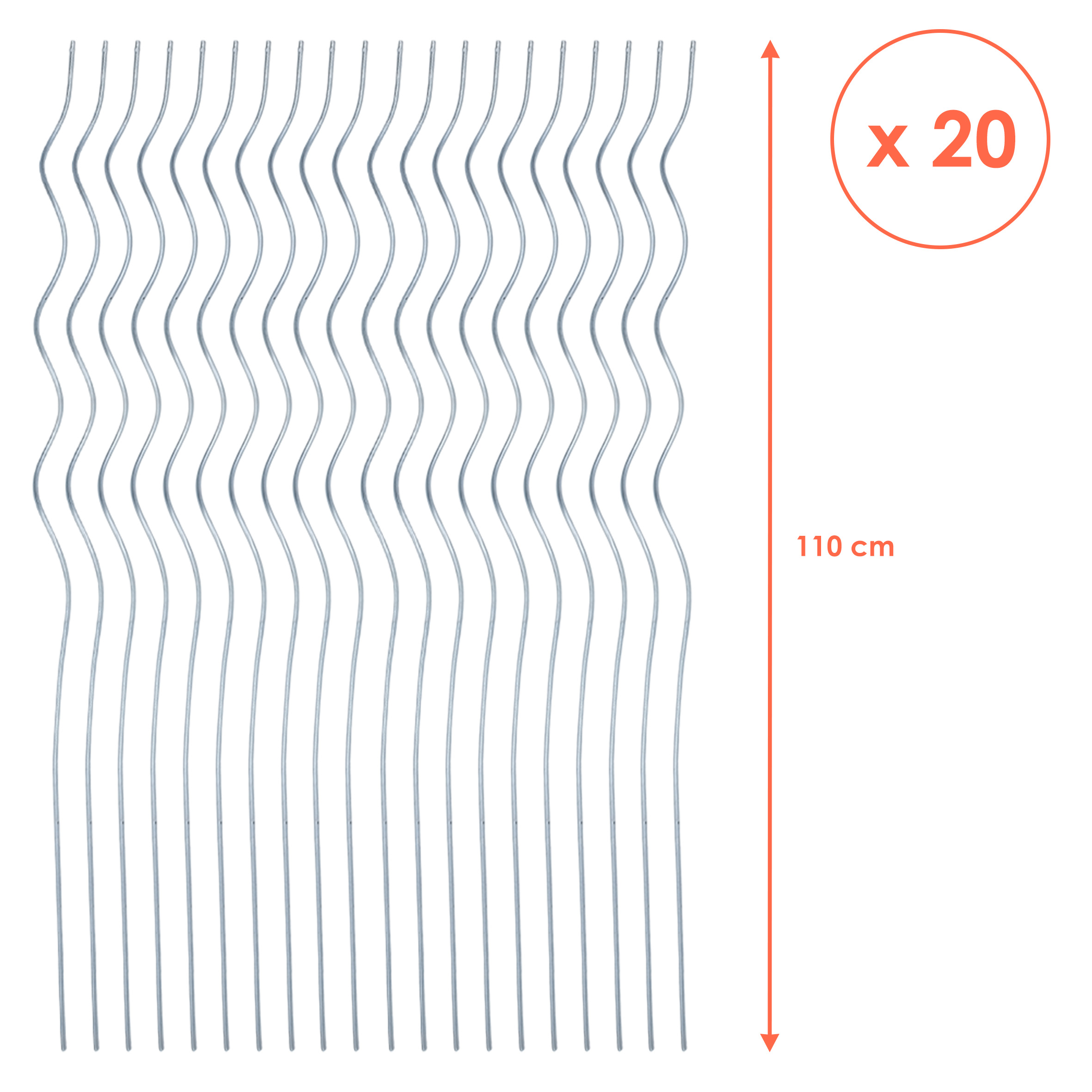 Tomaten Spiralstab verzinkt 110 cm - 20er Set - Metall Rankstab für Tomatenpflanzen