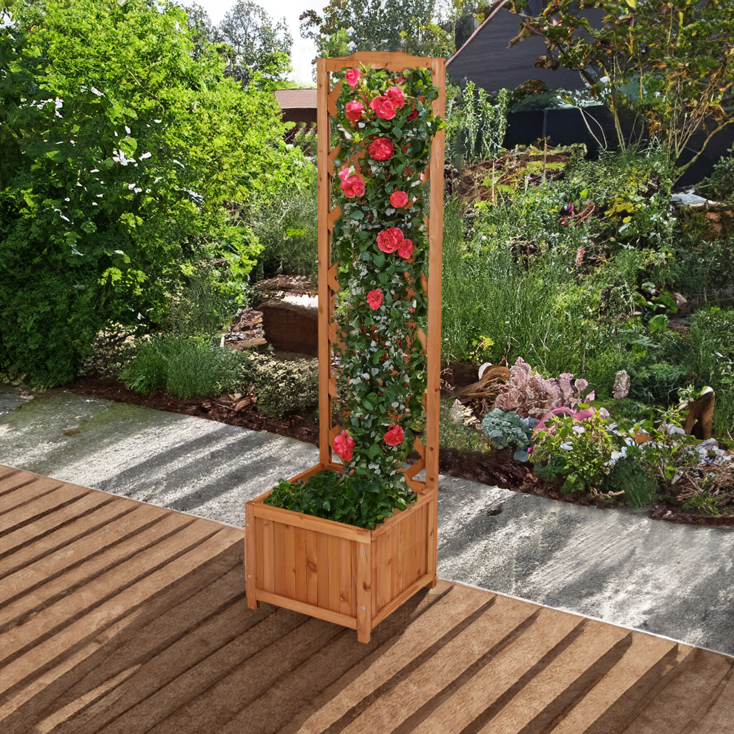 Holz Pflanzkübel mit Spalier - 135 x 40 cm - Blumenkasten mit Rankhilfe