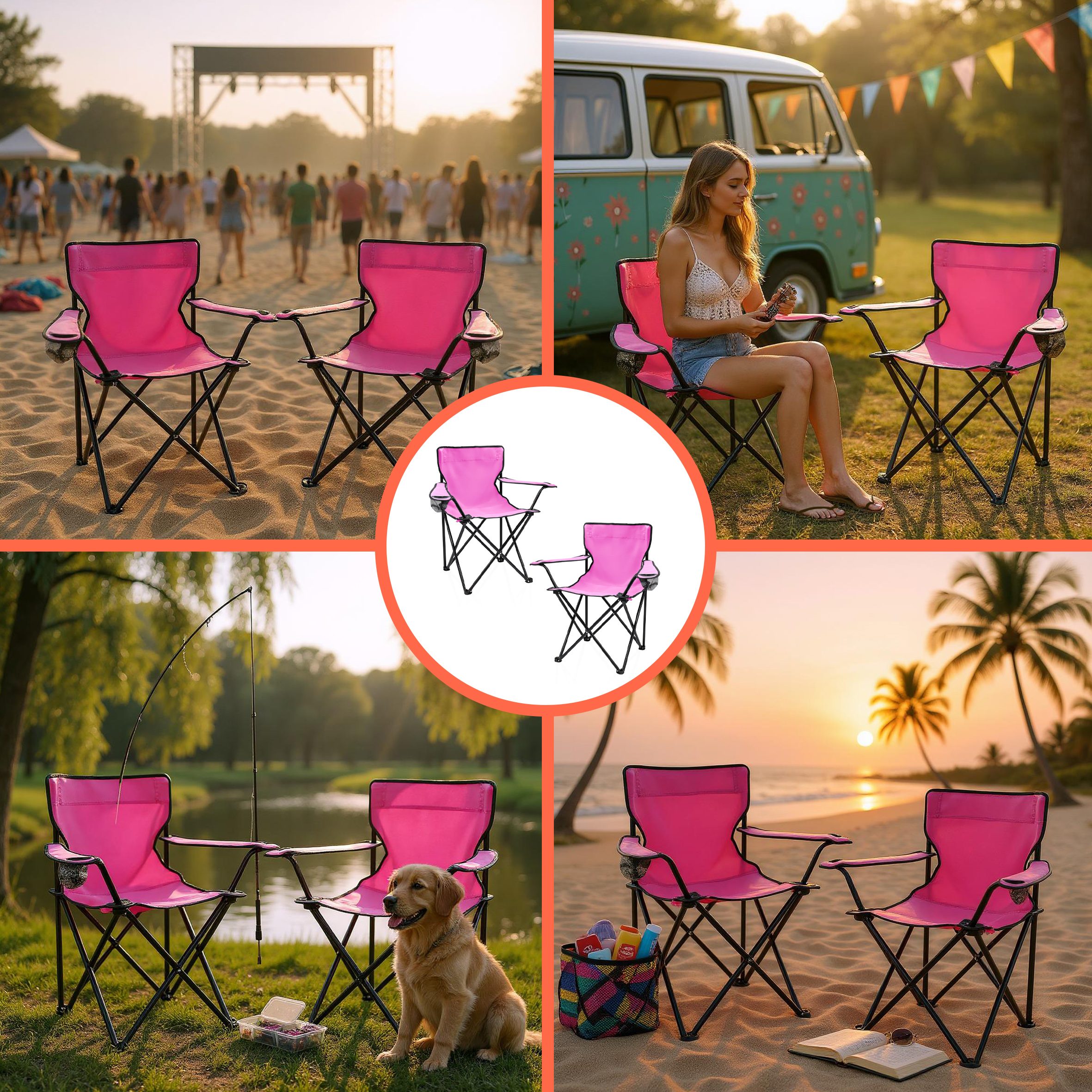 Campingstuhl mit Getränkehalter - 9 verschiedene Farben - Camping Strand und Garten Klappstuhl