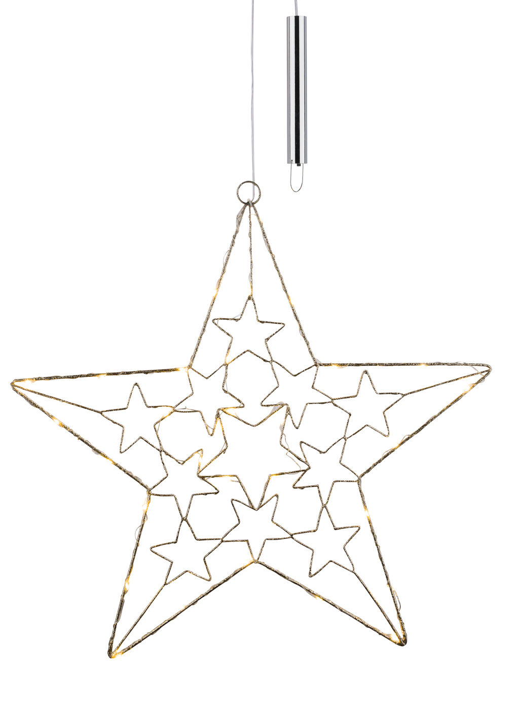 LED Metallstern zum Hängen silber mit Glitzer - 50 cm