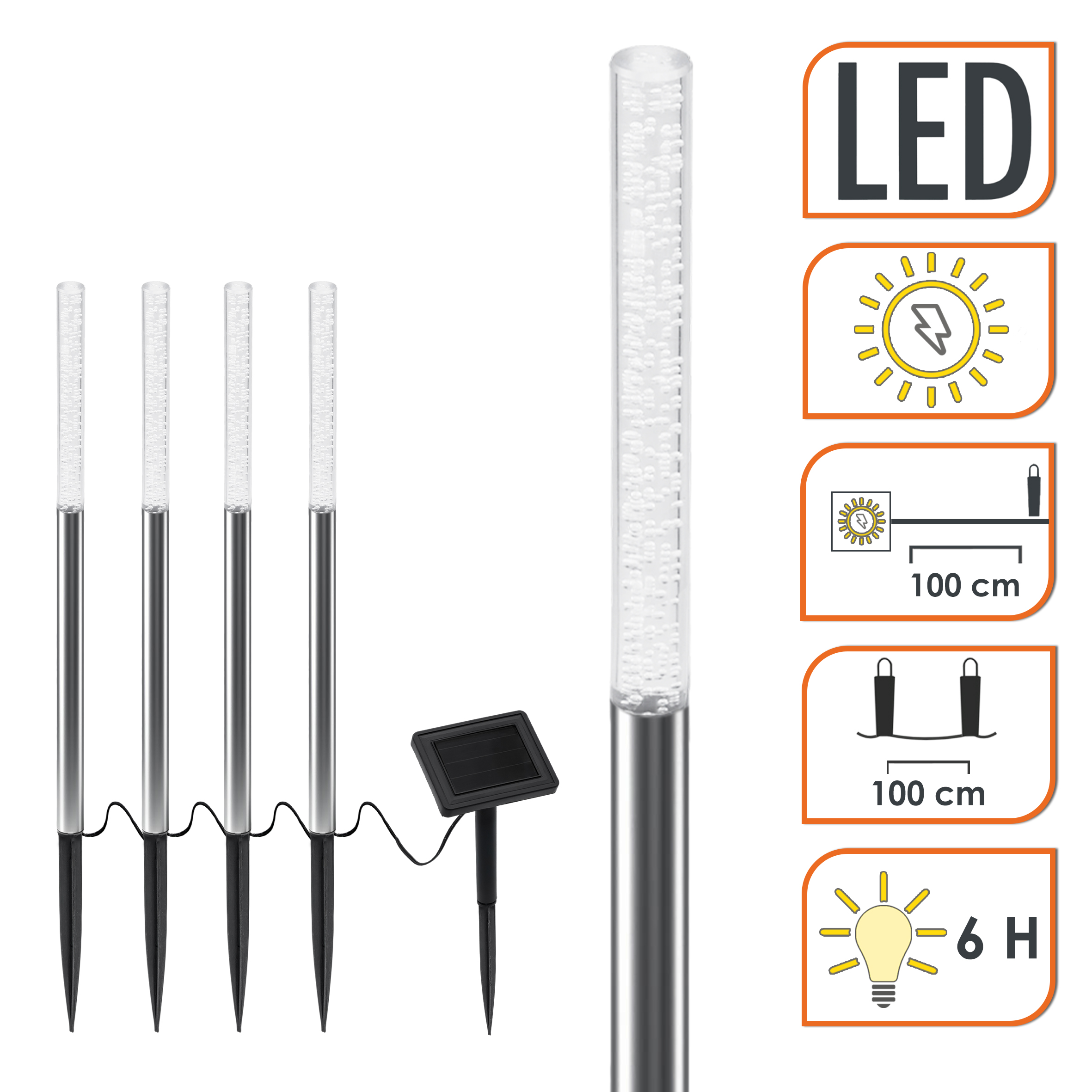 LED Solar Gartenstecker 43 cm im Sprudelsäule Design - 4er Set - Garten Deko Wegeleuchte warm weiß beleuchtet