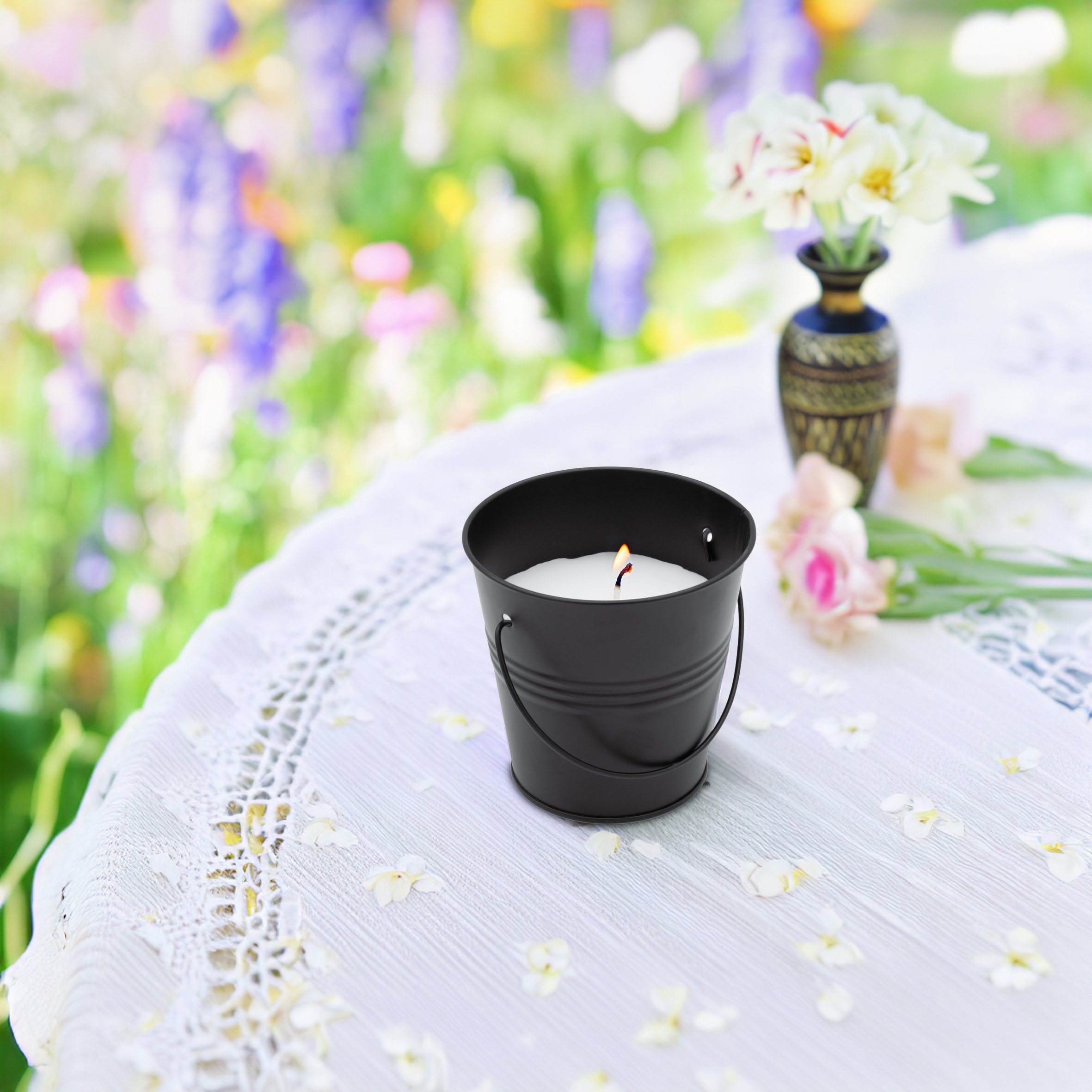Zitronella Kerze im Metall Eimerchen schwarz - 3er Set - Duftkerze mit frischem Zitronen Aroma