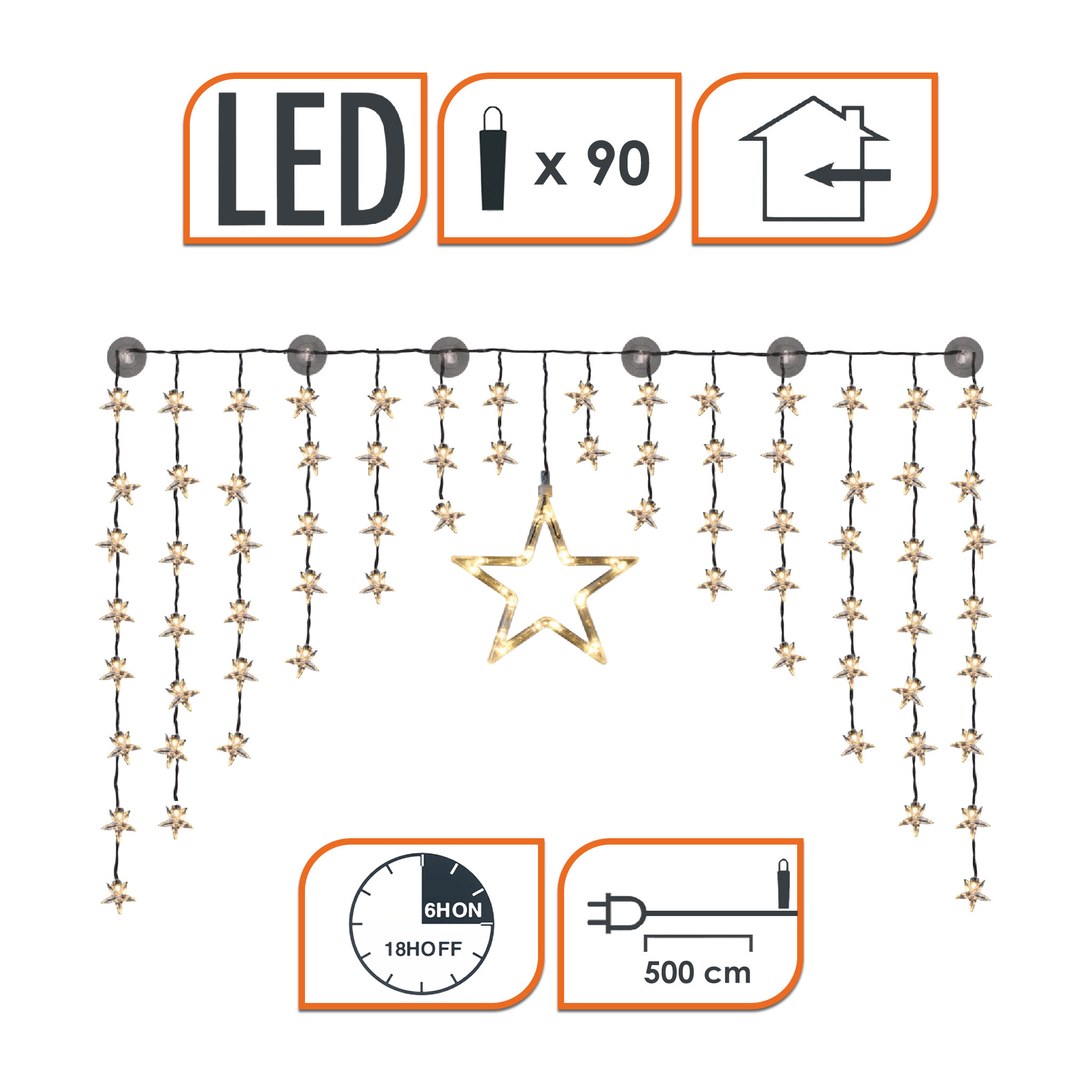LED Sternenvorhang mit 90 warm weißen Lichtern ca. 140 cm x 95 cm