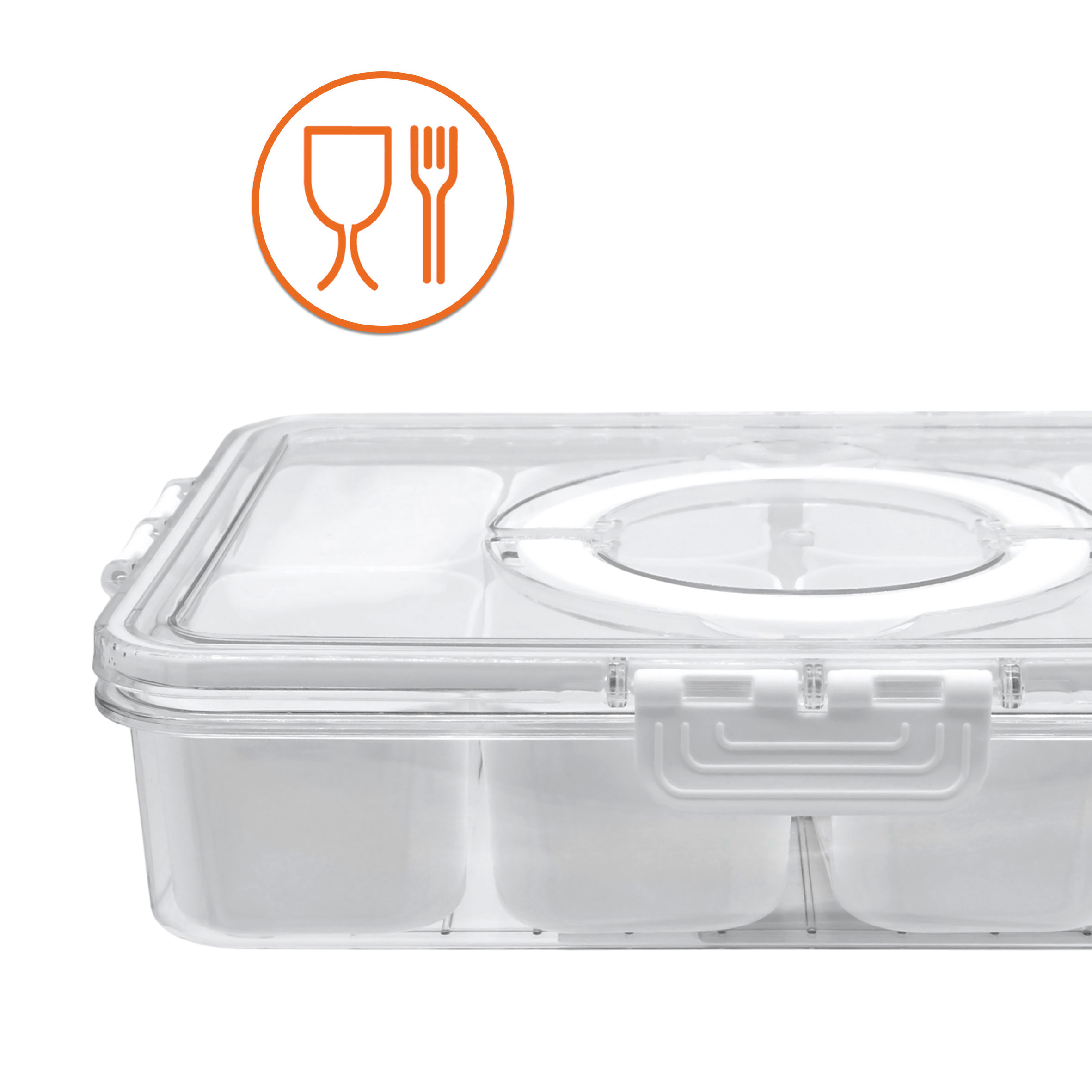 Kunststoff Snackbox auslaufsicher mit 8 Schalen und Deckel - 31 x 24 cm - Snack Transportbox luftdicht mit 8 Fächern