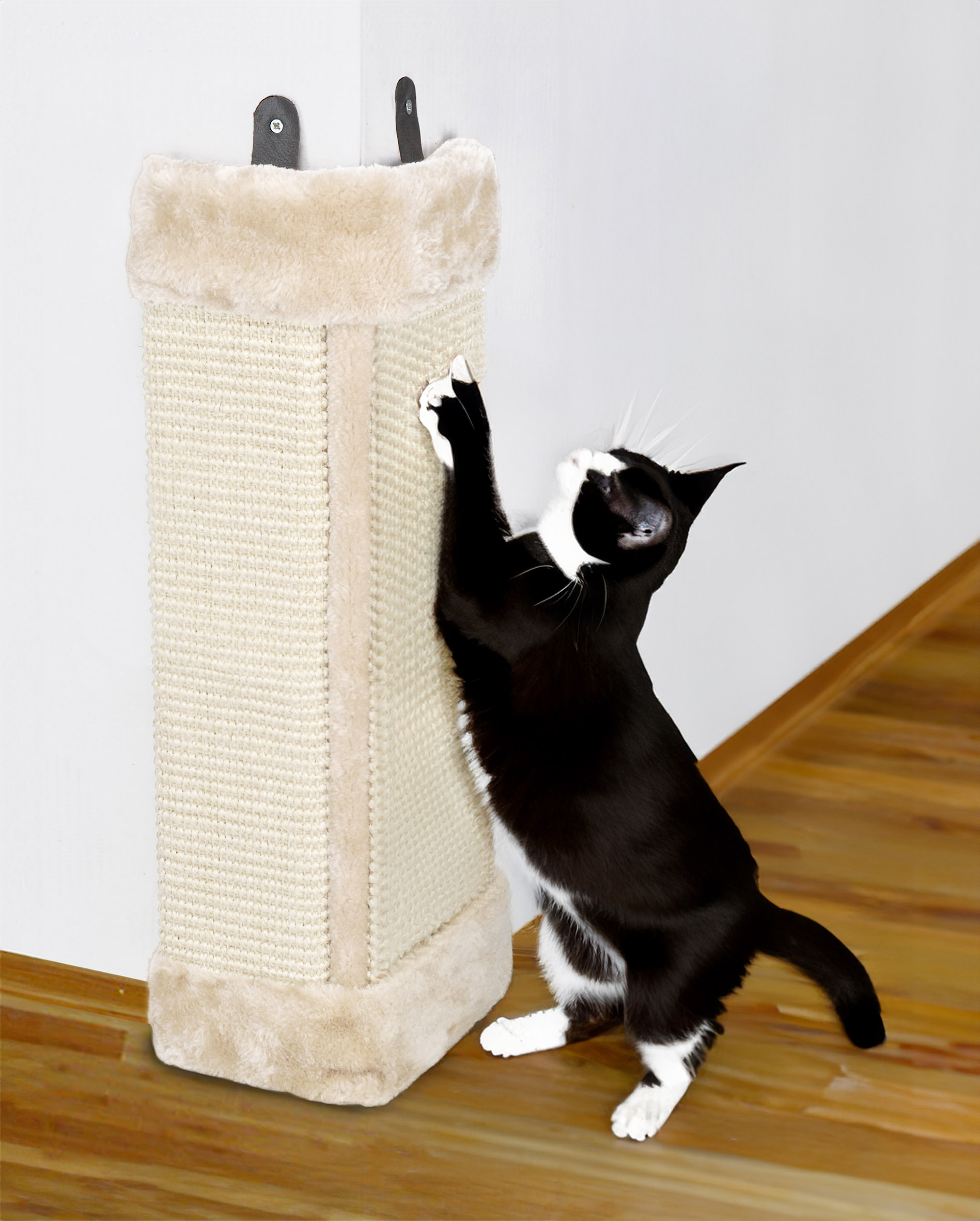 Katzen Kratzecke zum Hängen aus Sisal und Plüsch - 50 x 23 cm - Kratzbrett mit 2 verschiedenen Seiten