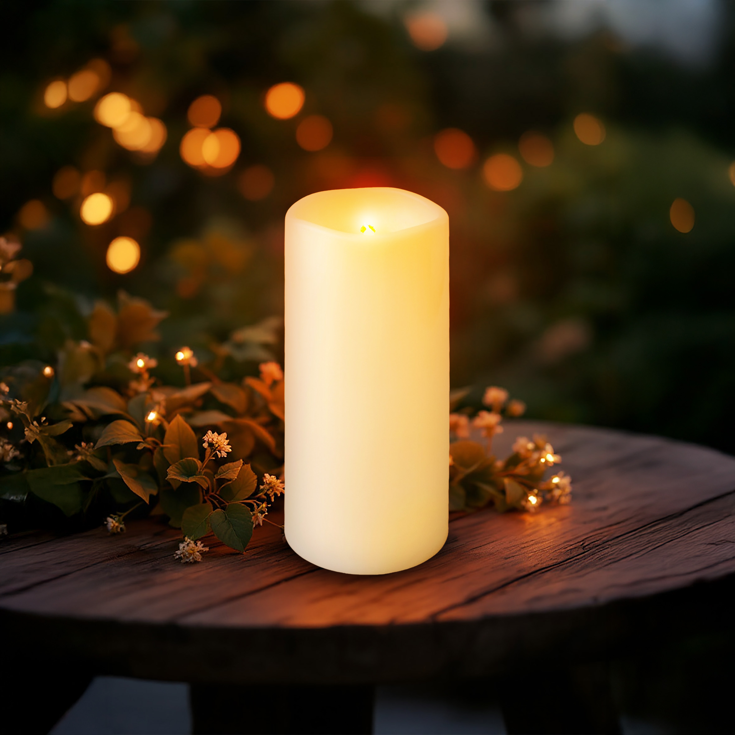 XXL LED Outdoor Kerze creme weiß mit Timer Funktion - 30 cm - Elektrische Stumpenkerze groß für Außen mit Flammeneffekt