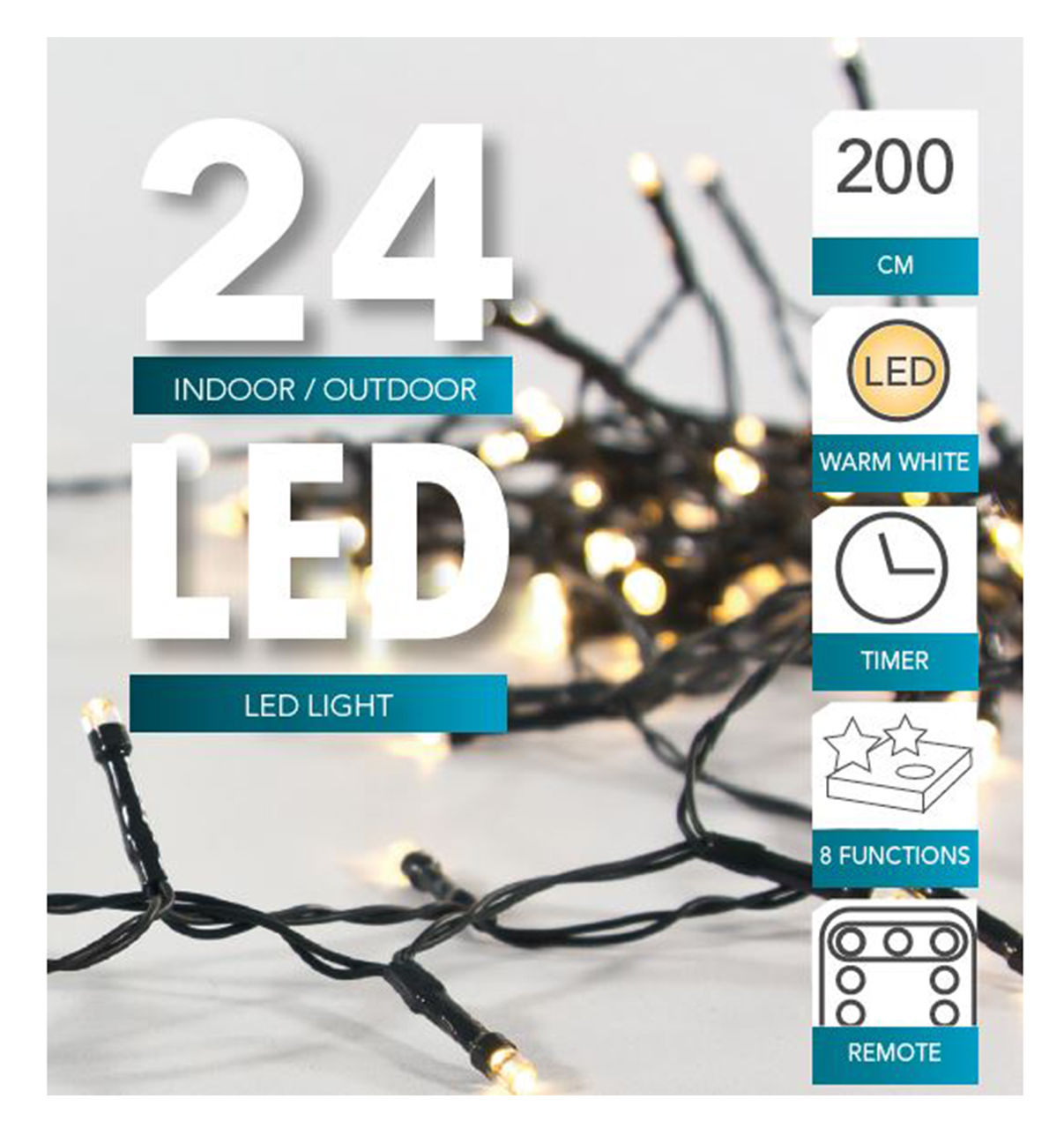LED Lichterkette 24 LED - 200 cm / Timer / Fernbedienung