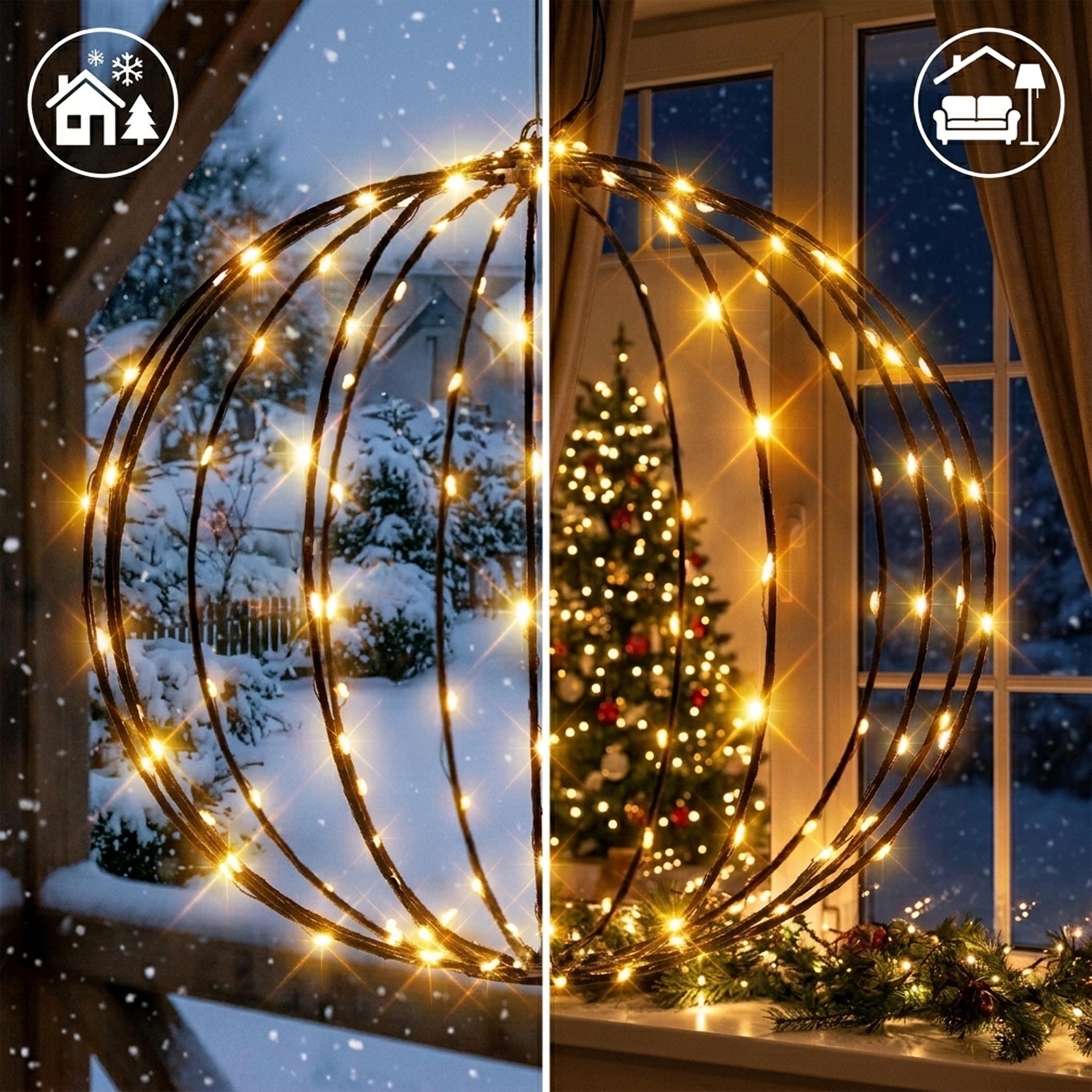Metall Leuchtball schwarz mit Twinkle Effekt für Außen mit Timer - 47 cm - Garten Dekoleuchte 256 Flashing LEDs in warm weiß mit Netzteil