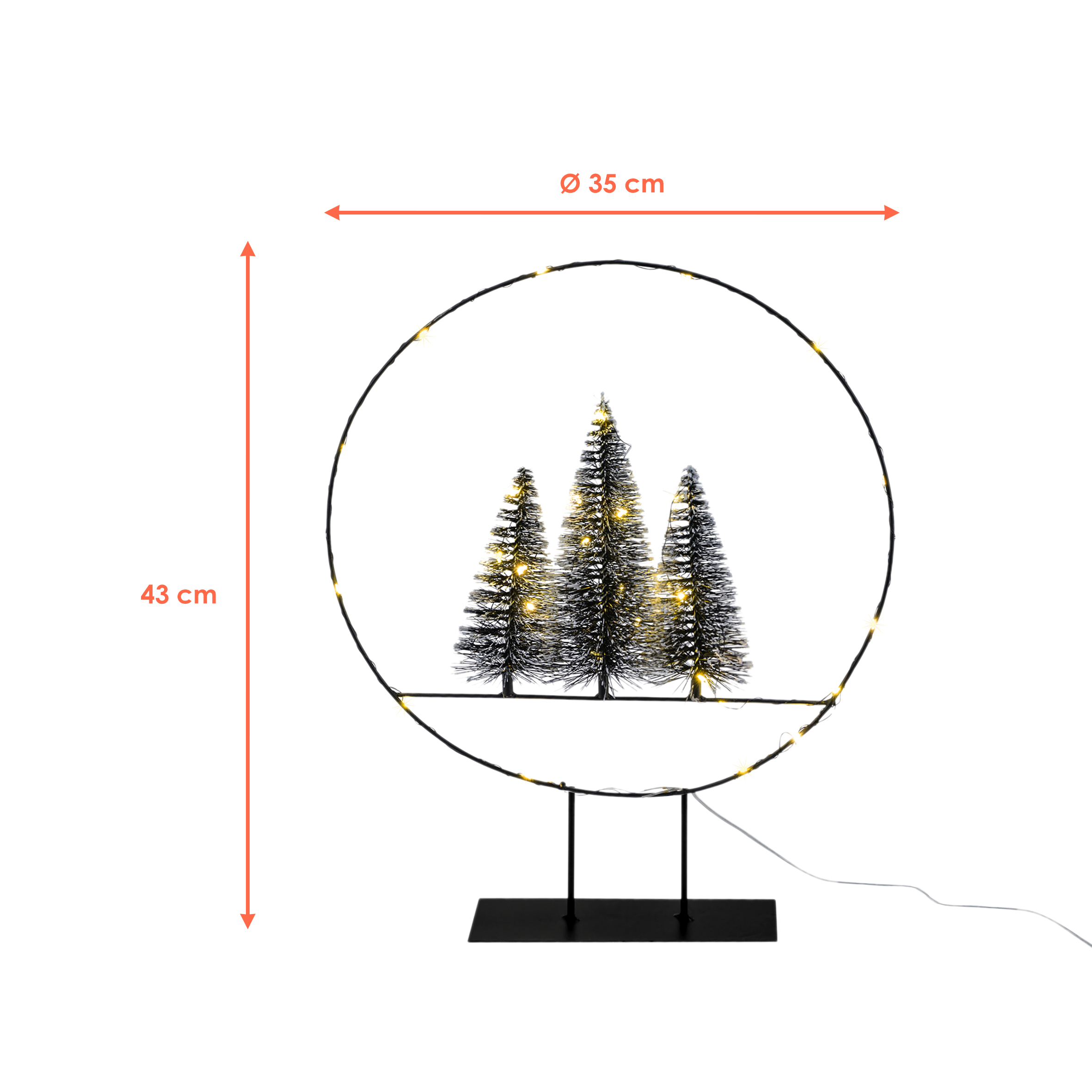 LED Dekoring mit Tannen und Schnee - 35 cm - Deko Aufsteller mit 30 LED beleuchtet mit Timer
