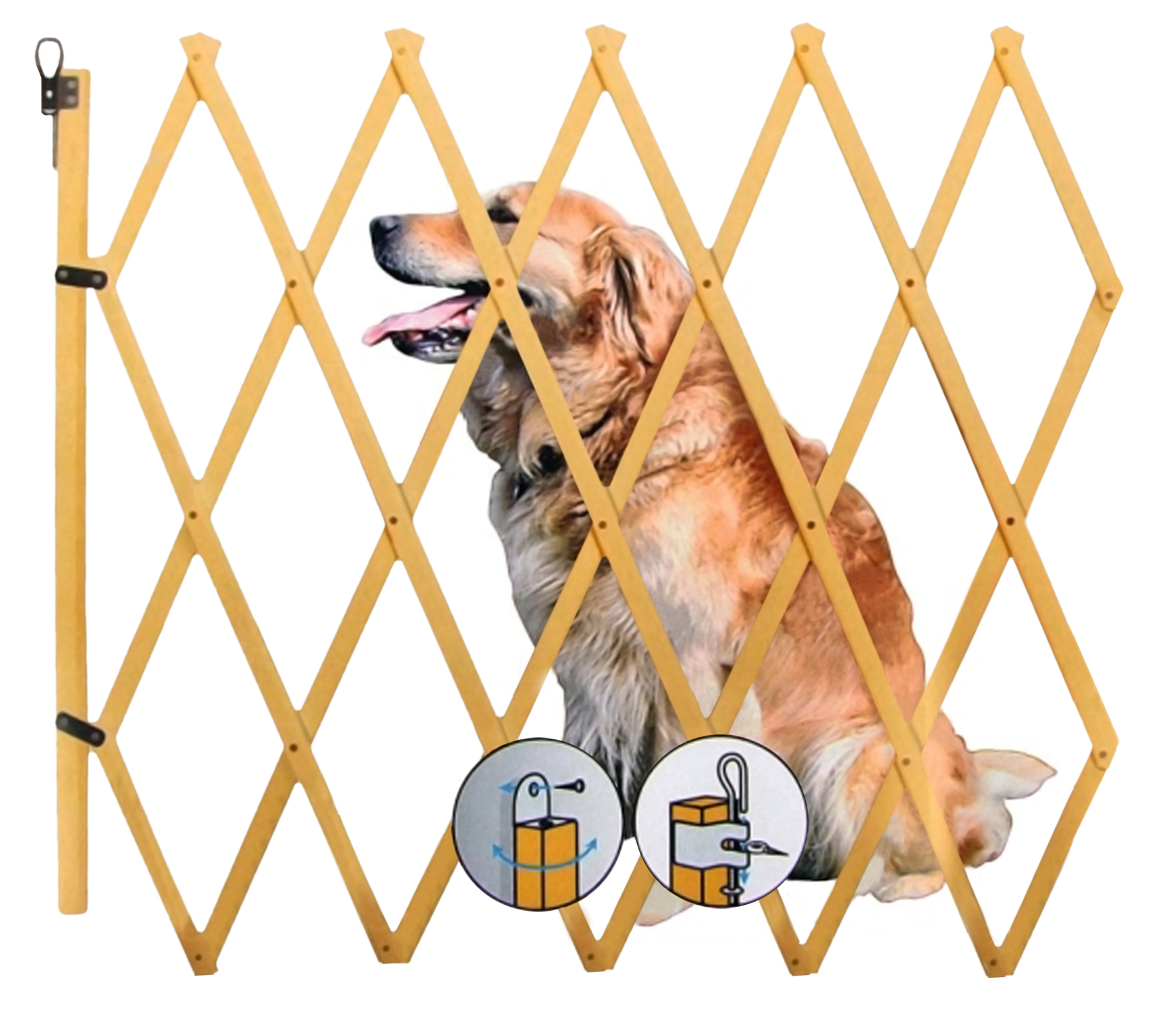  Hunde Absperrgitter ausziehbar - 75 x 60-105 cm - Treppen Tür Balkon Schutz Gitter aus Bambus Holz 