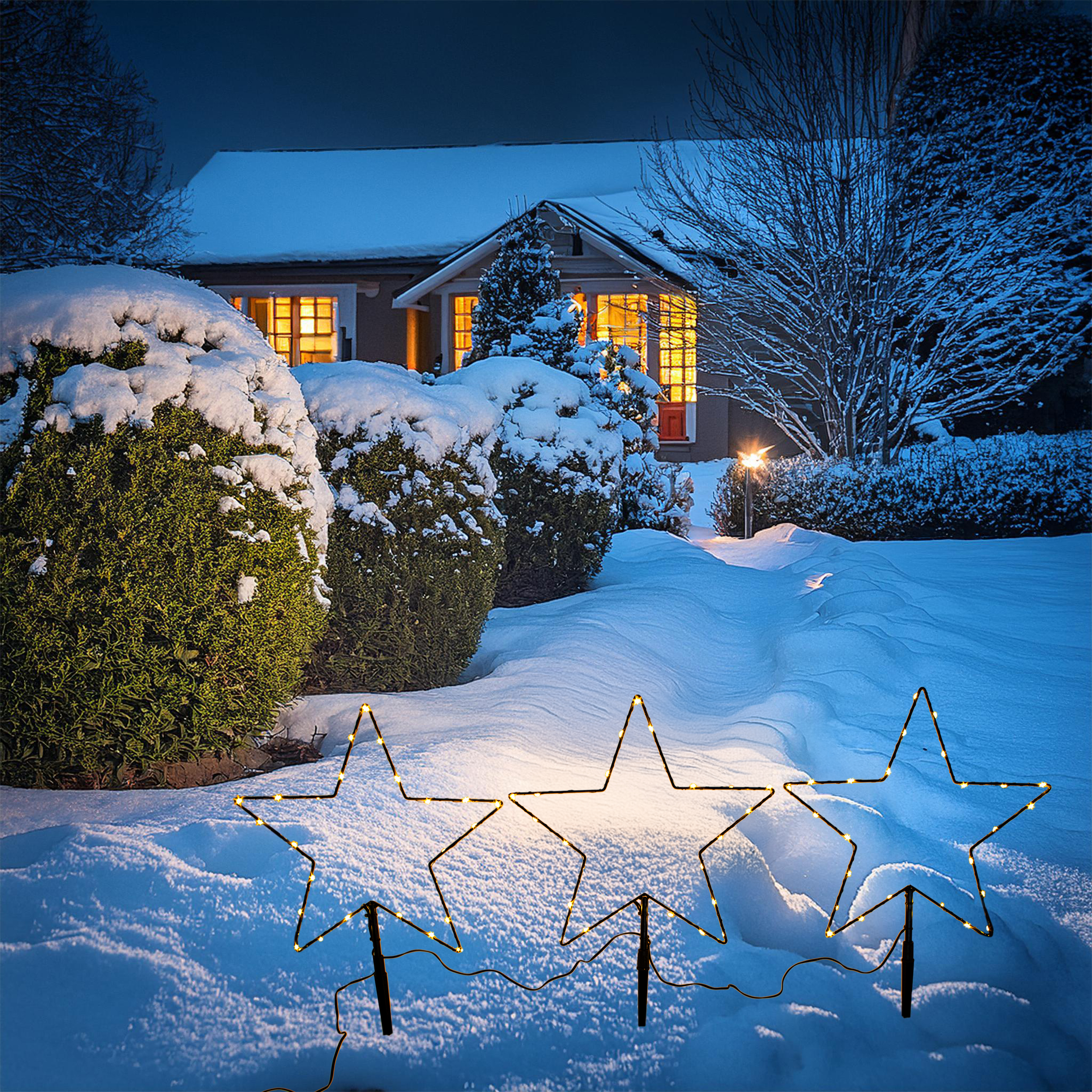 LED Metall Gartenstecker Stern 3er Set mit Timer - 43 x 30 cm