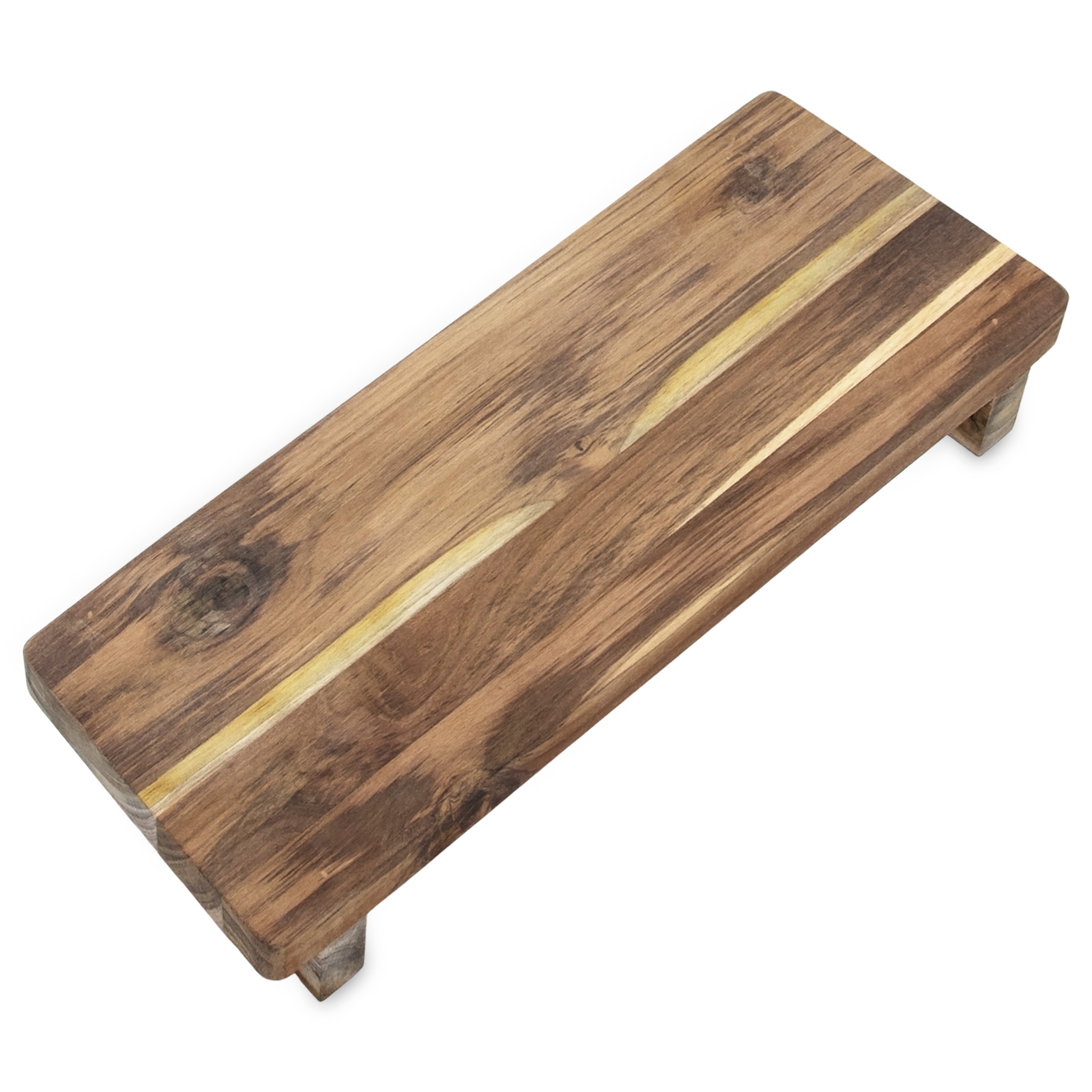 Teakholz Dekotablett rechteckig mit Füßen - 37 x 17 cm - Massivholz Kerzenbrett natur rustikal