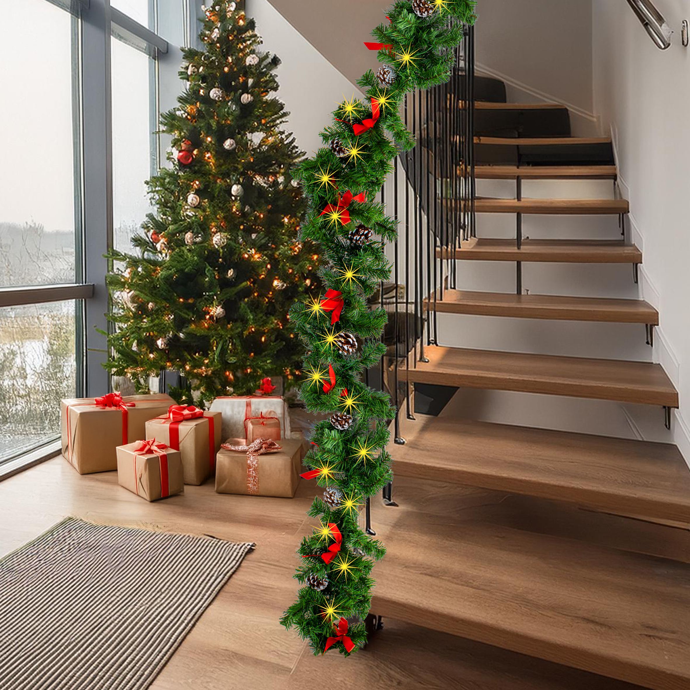 Weihnachts-Girlande oder Kranz mit LED Lichterkette - wählbar - Künstliche Tannengirlande inklusive Deko