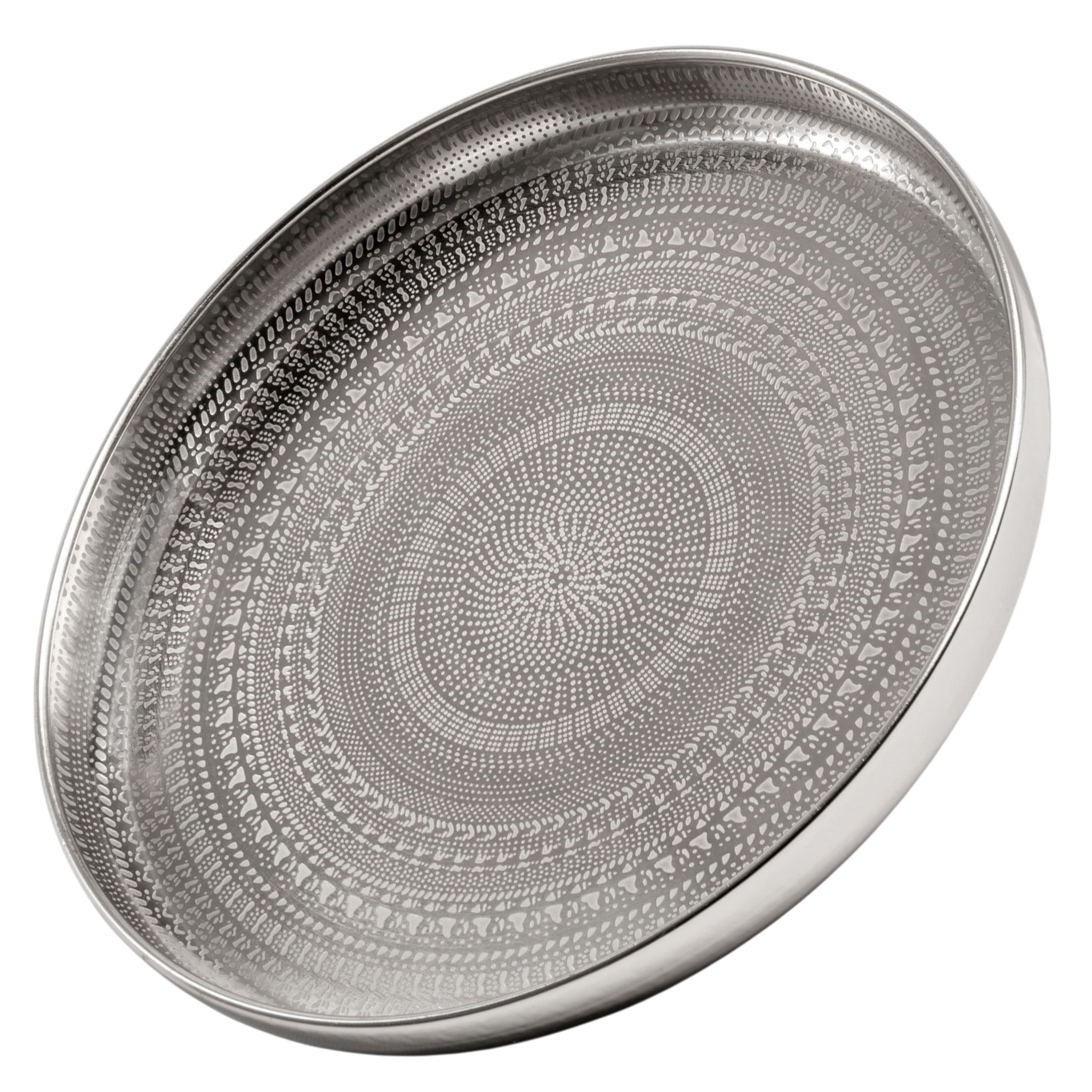 Metall Kerzentablett silber rund im Orient Design - 34 cm - Deko Silbertablett glänzend mit erhöhtem Rand