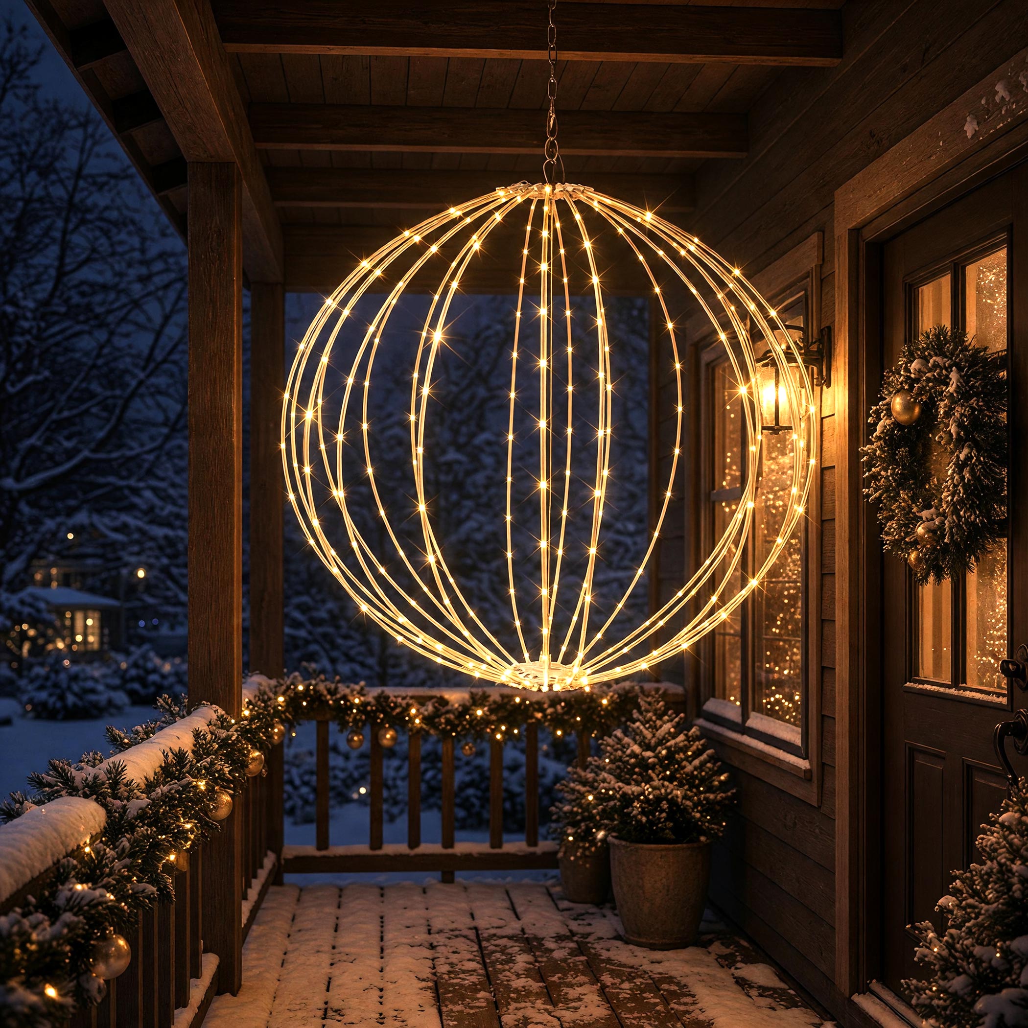 Leuchtball 50 cm transparent mit Twinkle Effekt für Außen - 295 LEDs - Leuchtkugel mit Flashing Lights in warm weiß batteriebetrieben