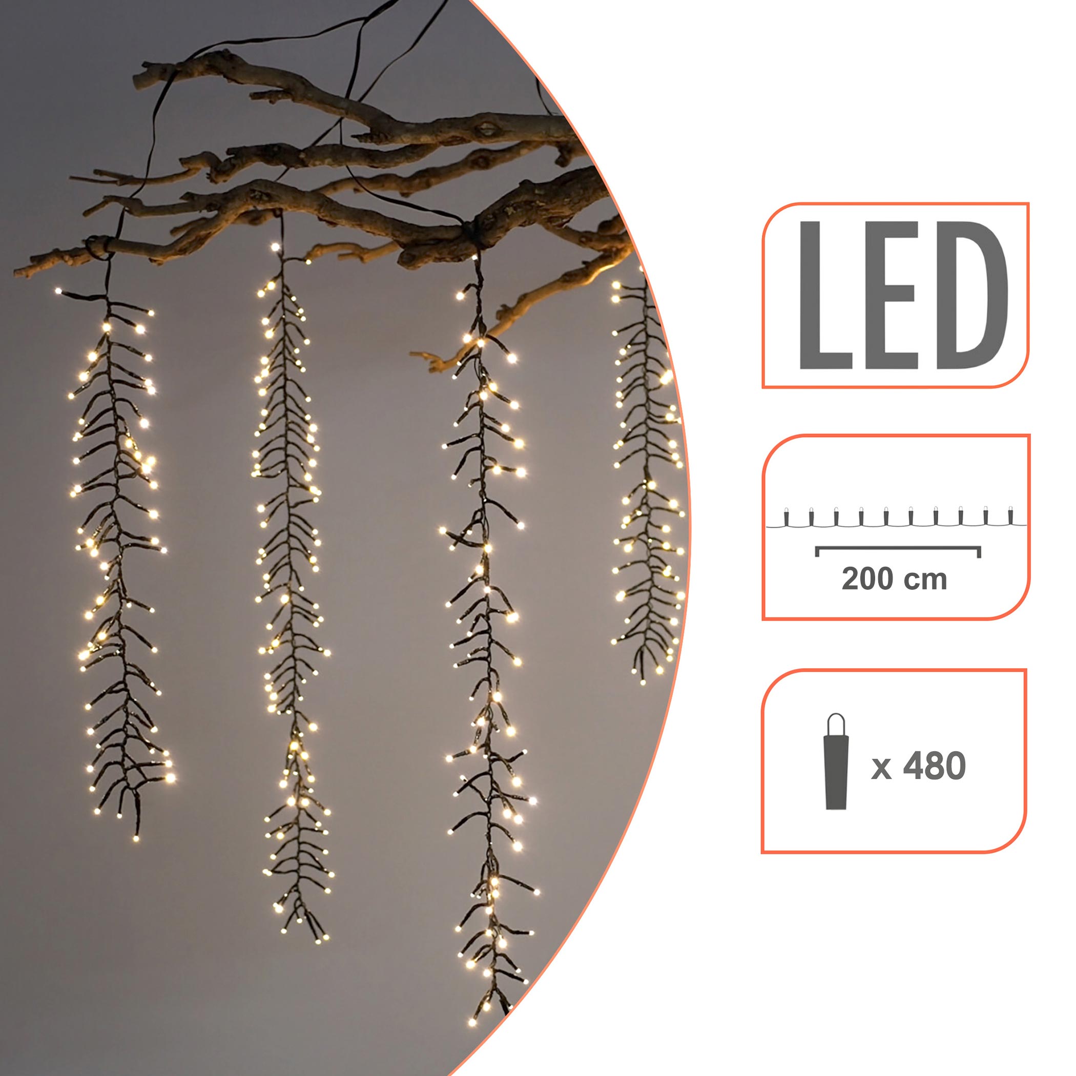 Kaskaden Büschel Lichterkette warm weiß mit 6 Strängen - 480 LED - Lichtervorhang mit 8 Leuchtmodi für Außen mit Timer