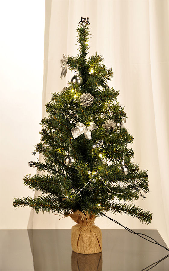 Künstlicher Weihnachtsbaum geschmück und beleuchtet - 75 cm / 20 LED - kleiner Kunst Tannenbaum in grün