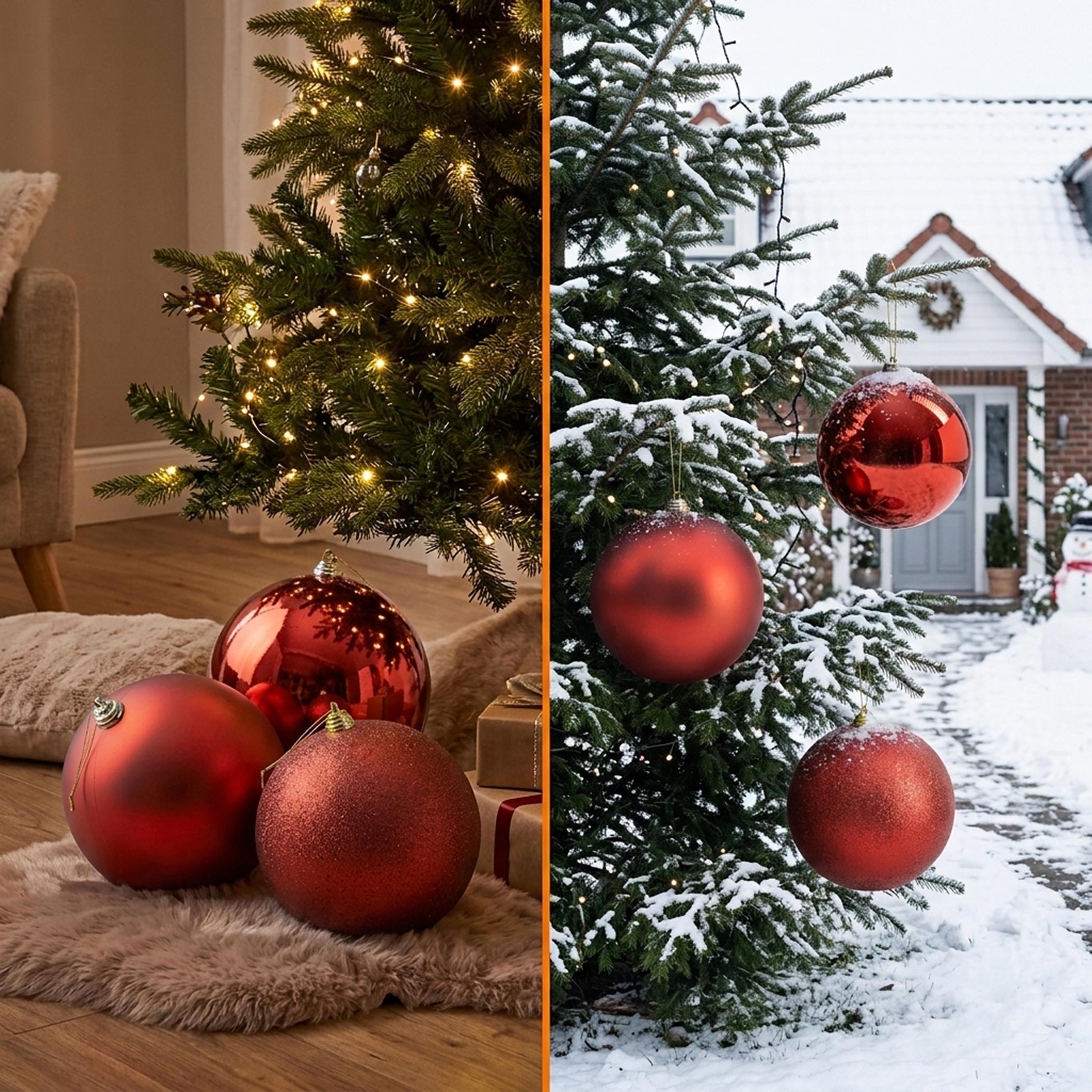 XL Kunststoff Christbaumkugeln 20 cm rot für Innen und Außen - 3er Set - Weihnachtsbaumkugeln extra groß je 1x in matt, glänzend und glitzernd