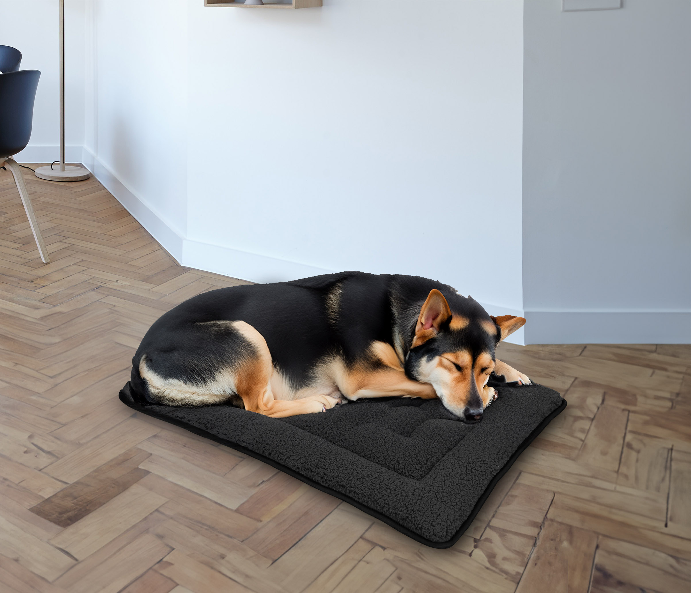Plüsch Haustiermatte waschbar 90 x 60 cm - anthrazit - Hundebett mit rutschfester Unterseite