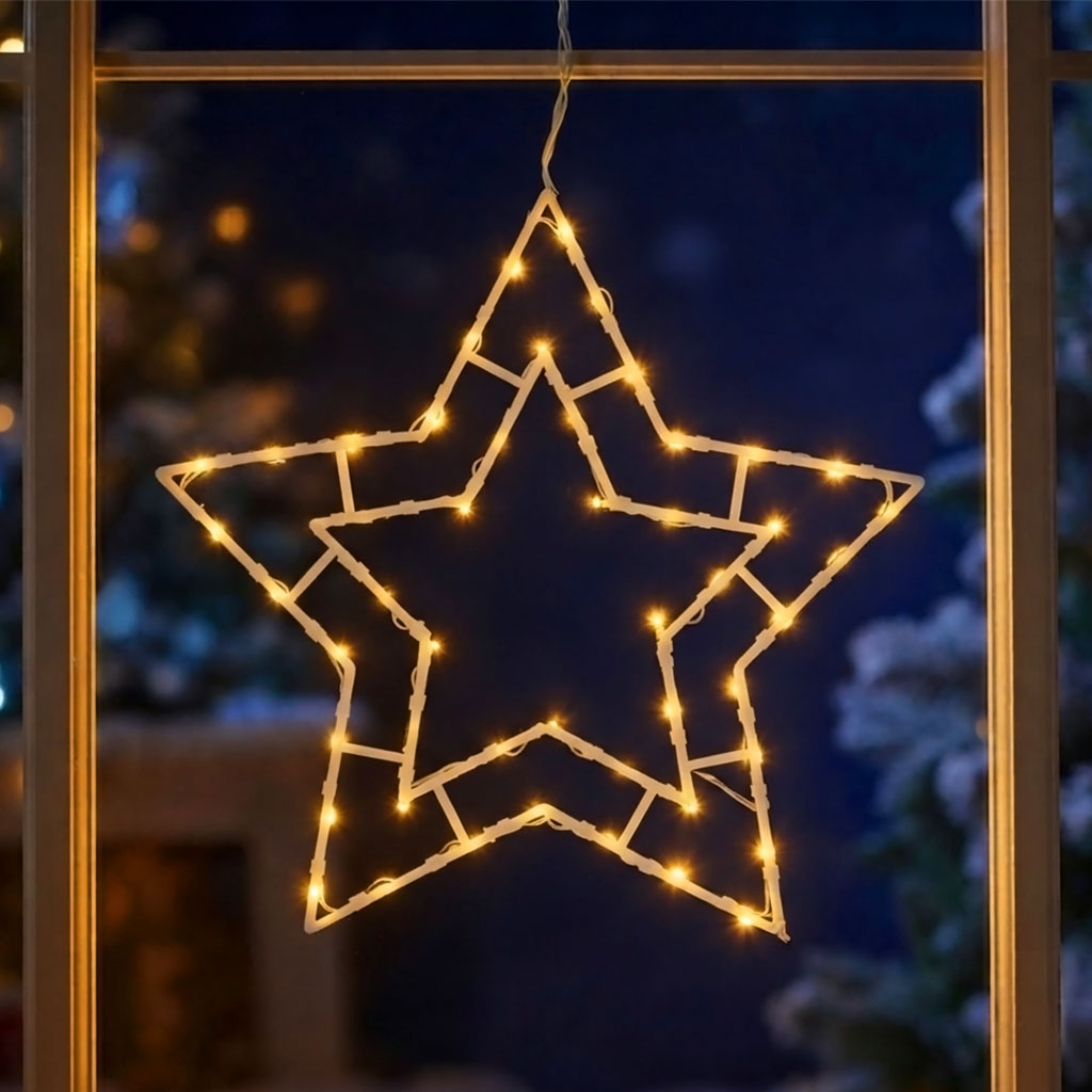 LED Fenster Silhouette mit Dual Timer - 4 Motive in 2 Größen - Deko Weihnachts Beleuchtung Batterie betrieben