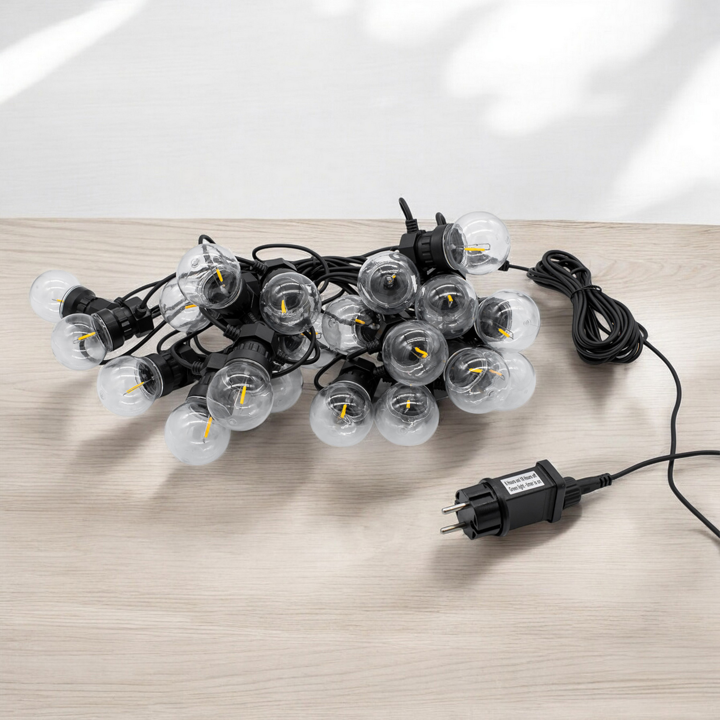 LED Außen Lichterkette 20 LED Glühbirnen mit Timer - 950 cm