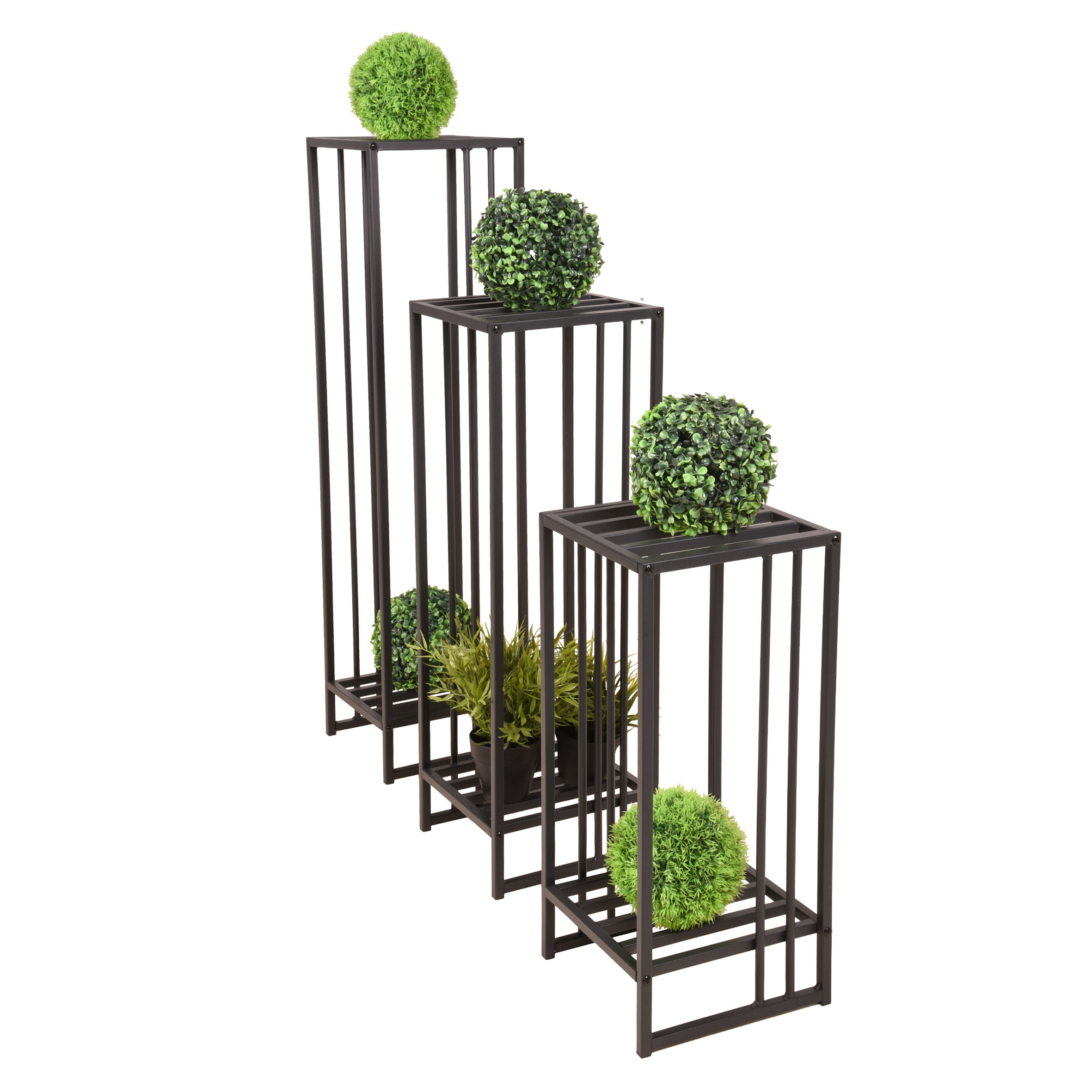 Rechteckige Pflanzenständer aus Metall im 3er Set - 95 / 75 / 55 - moderner Deko Blumen Hocker