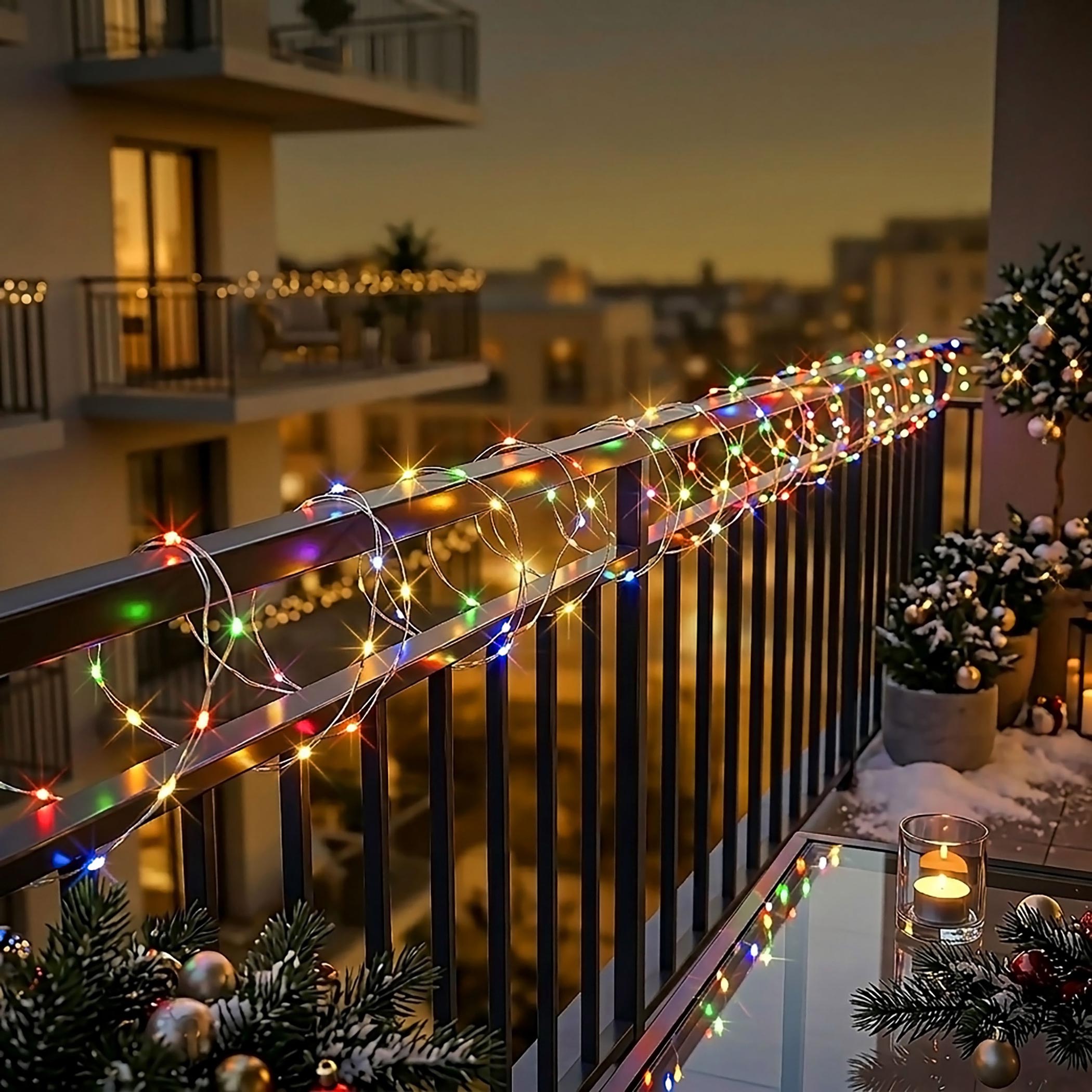 Draht Lichterkette bunt mit Powerbank 8 Funktionen und Timer - 100 LED - Akku Weihnachtslichterkette 9,9 m multicolor per USB-C wiederaufladbar